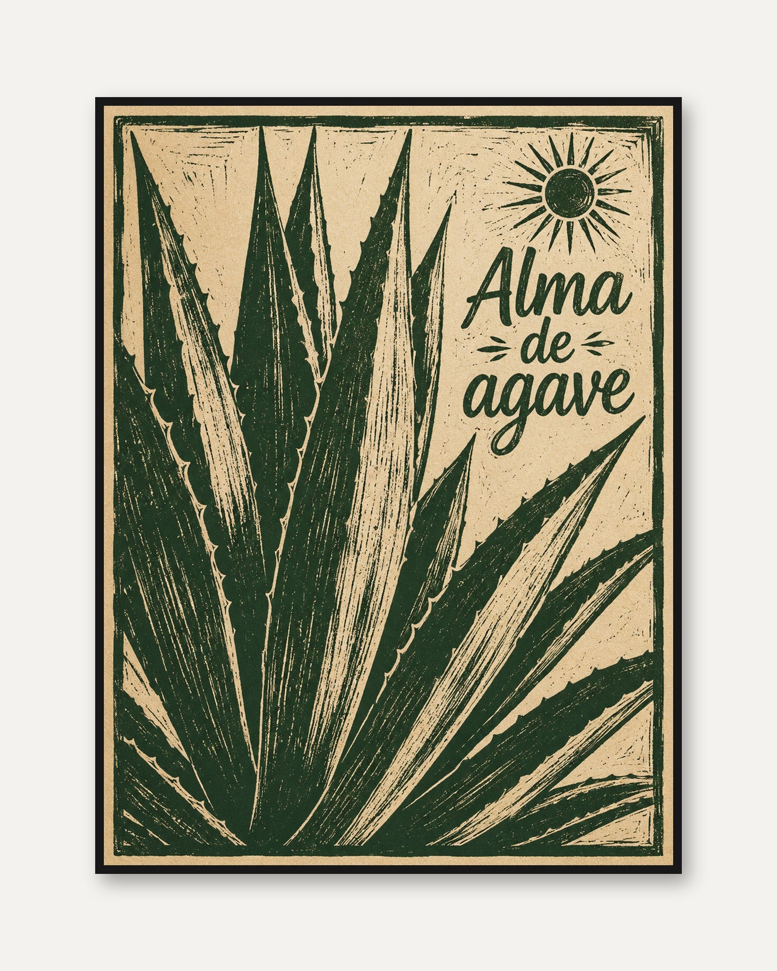 Agave Print – Botanical Linocut Wall Art - framed