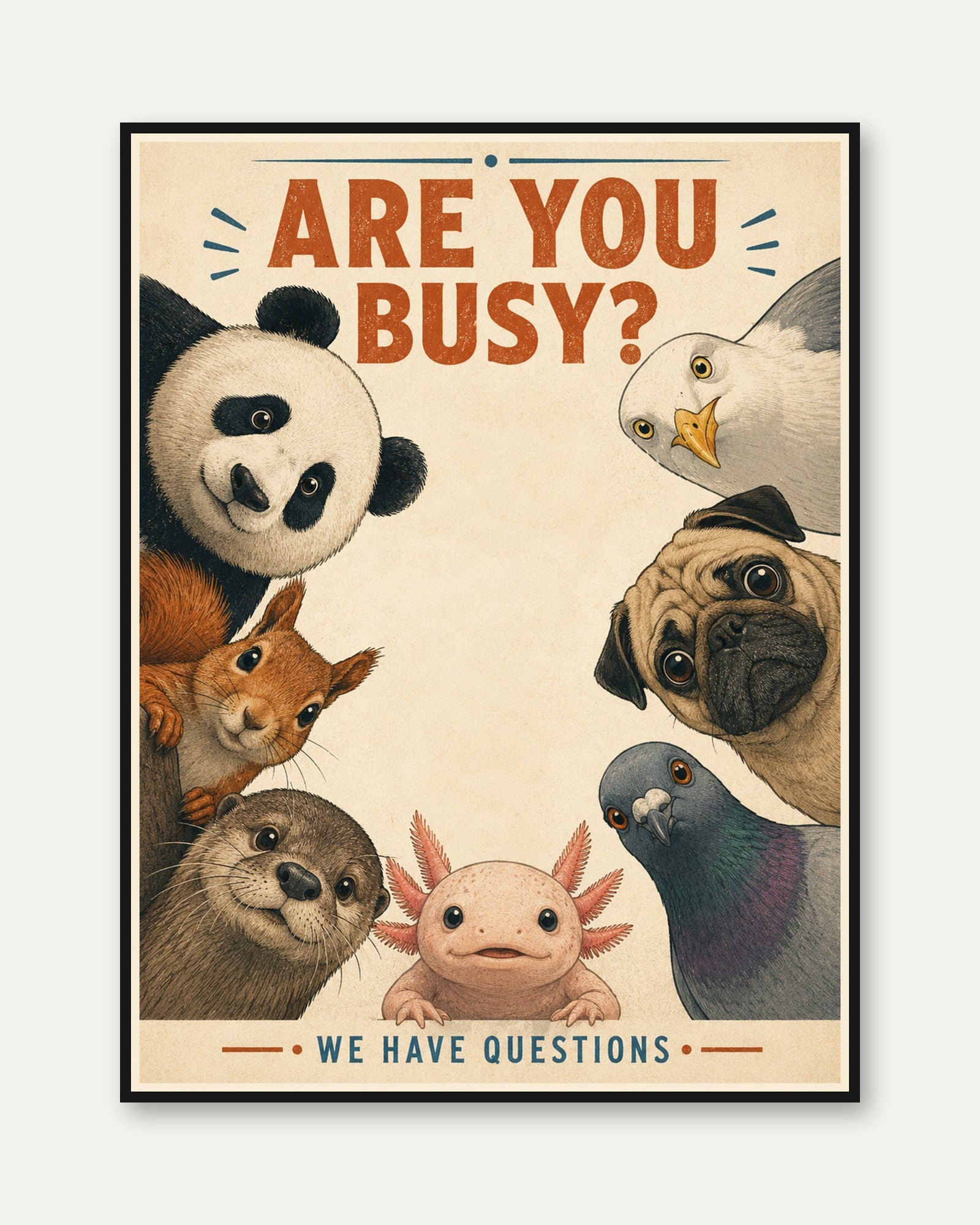 Are You Busy Animal Circle Print: Vintage Storybook Illustration - framed