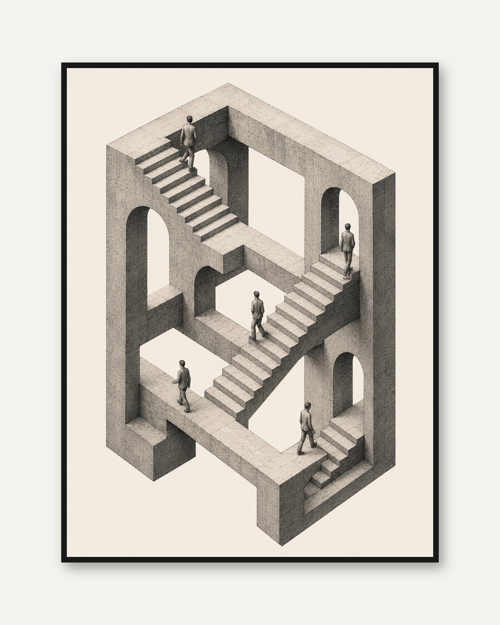 Impossible Staircase Art Print: Escher Style Optical Illusion - framed