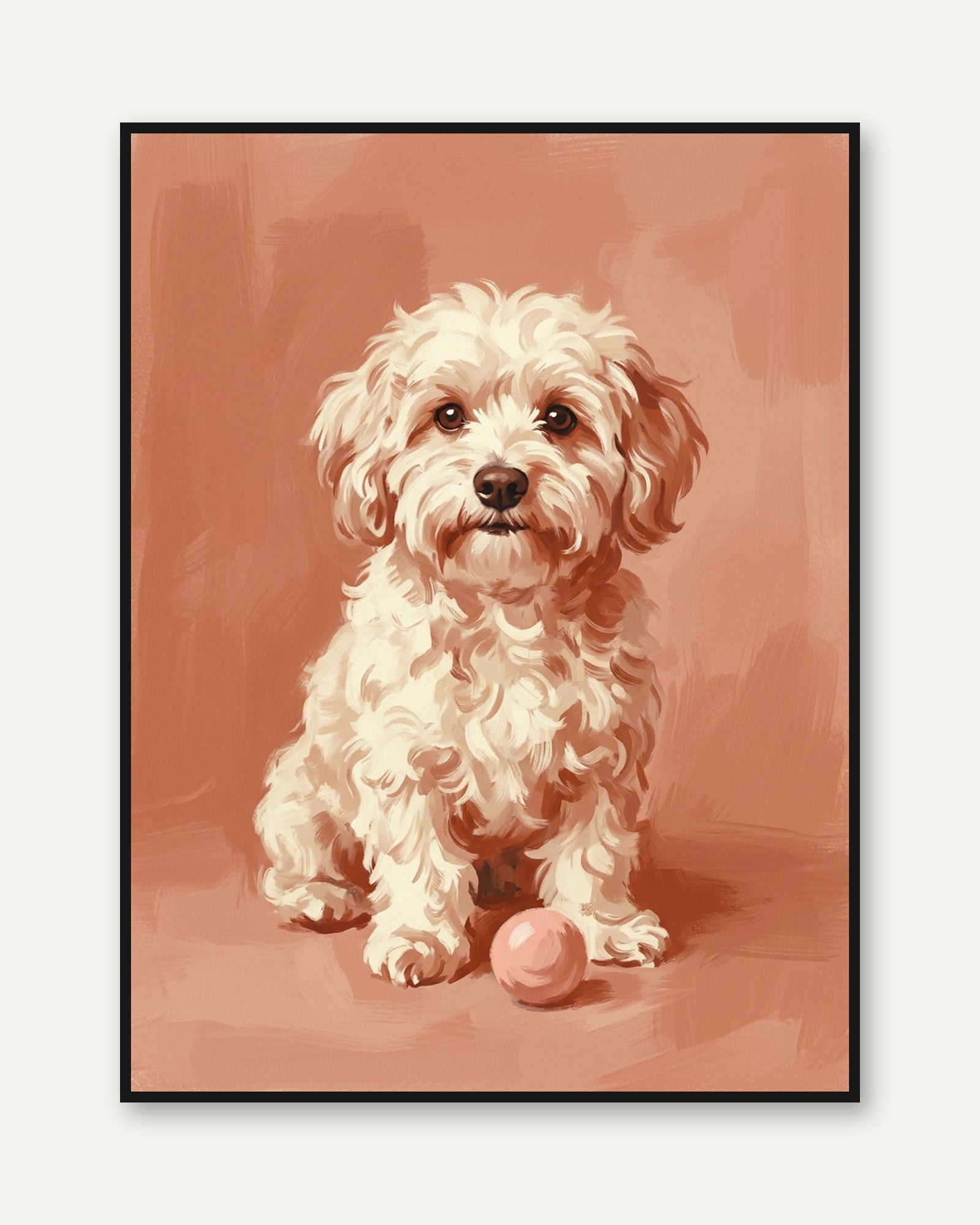 Cockapoo Dog Portrait: Warm Coral Tones Wall Art - framed