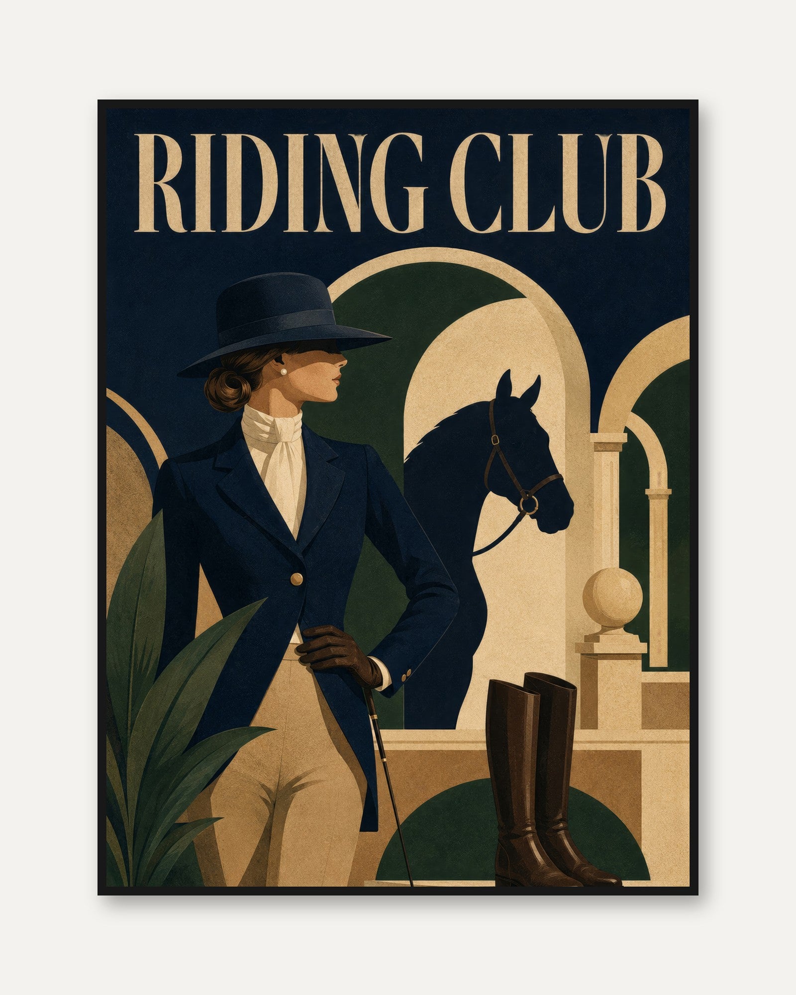 Equestrian Riding Club Print — Vintage Art Deco Poster - framed