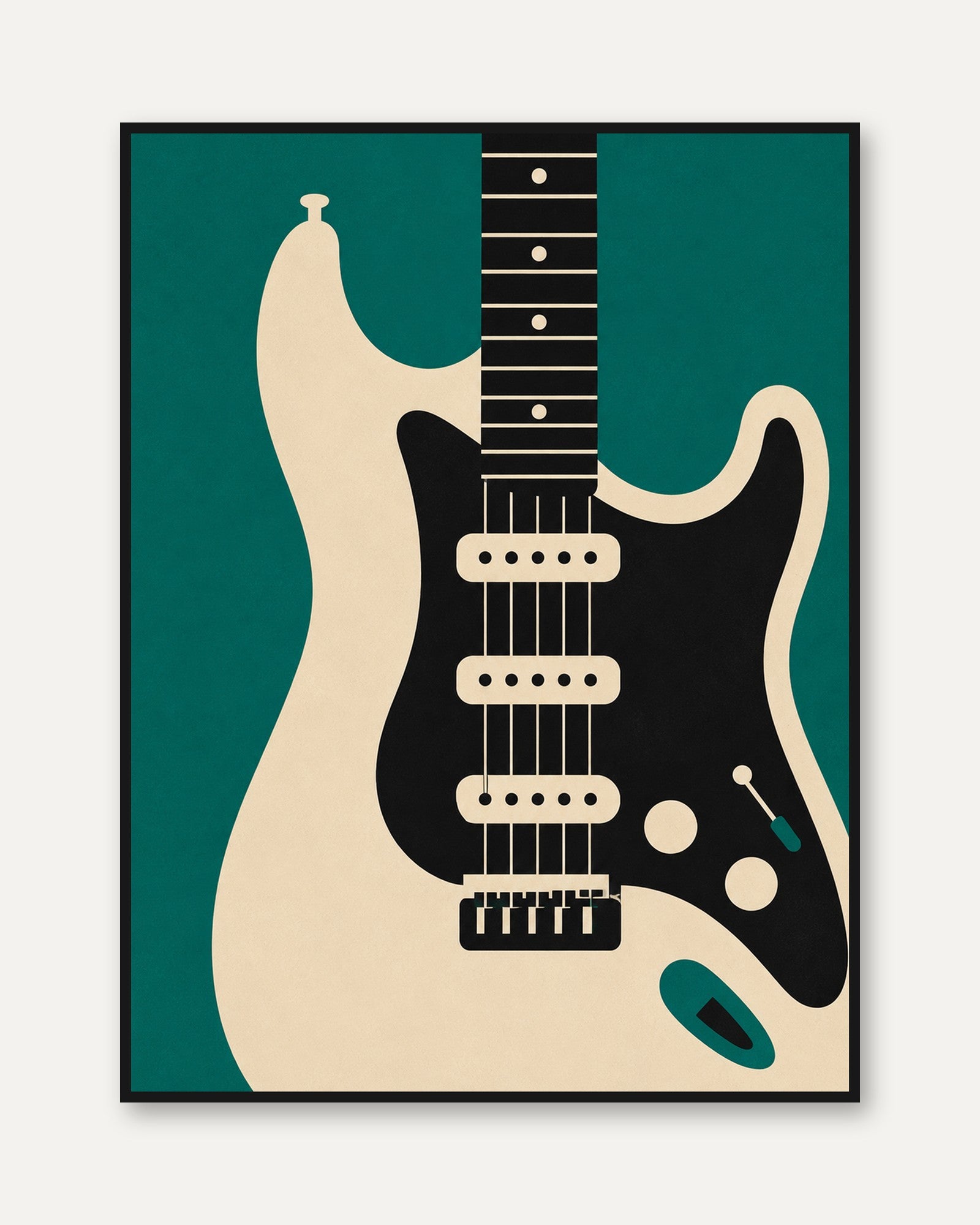 Vintage Electric Guitar Print — Mid-Century Modern Music Poster - framed