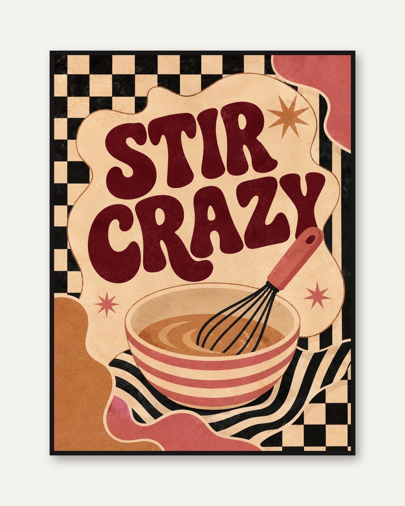 Stir Crazy Retro Kitchen Art Print: Vintage Baking Poster - framed