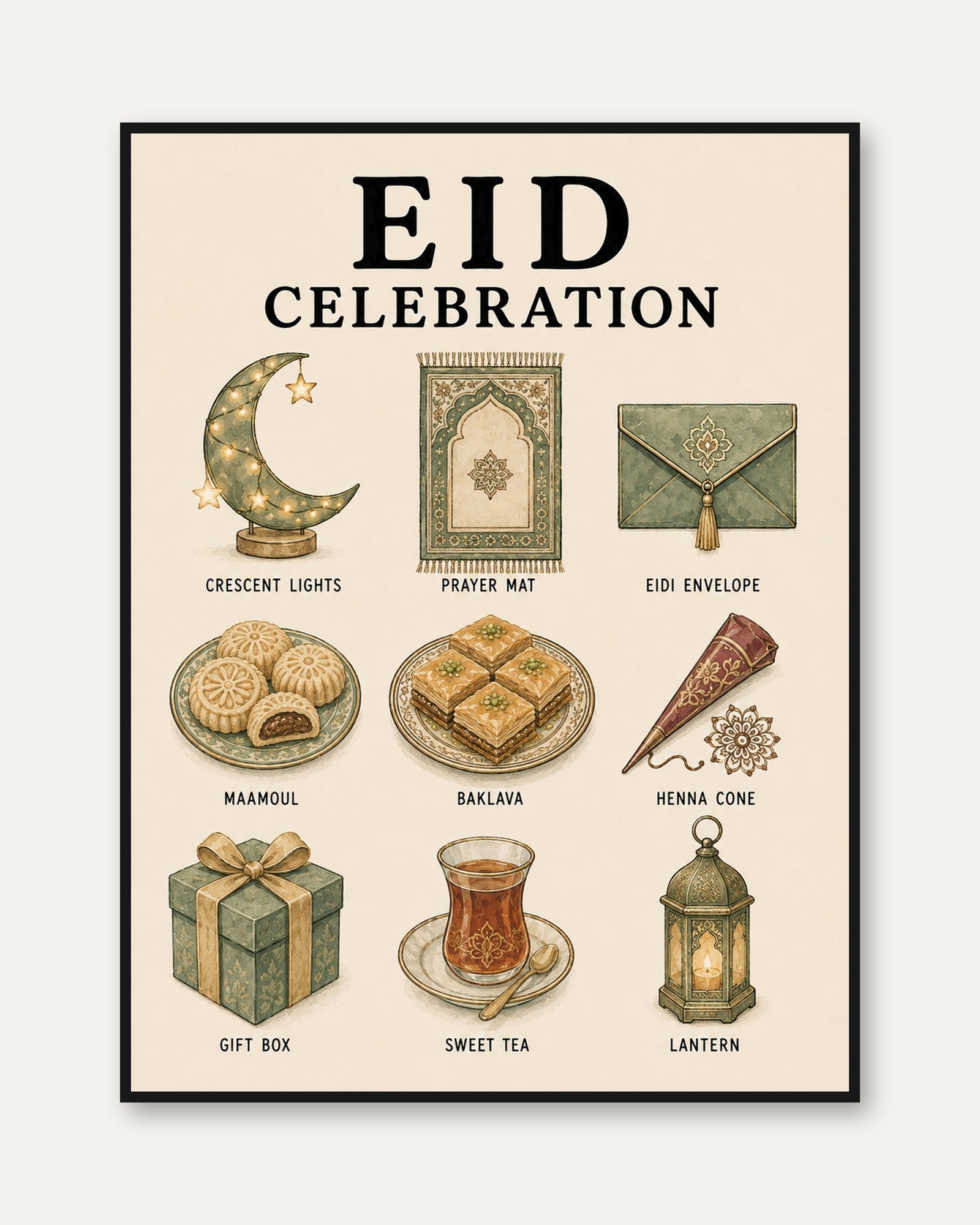 Eid Celebration Poster: Islamic Cultural Traditions Wall Art - framed