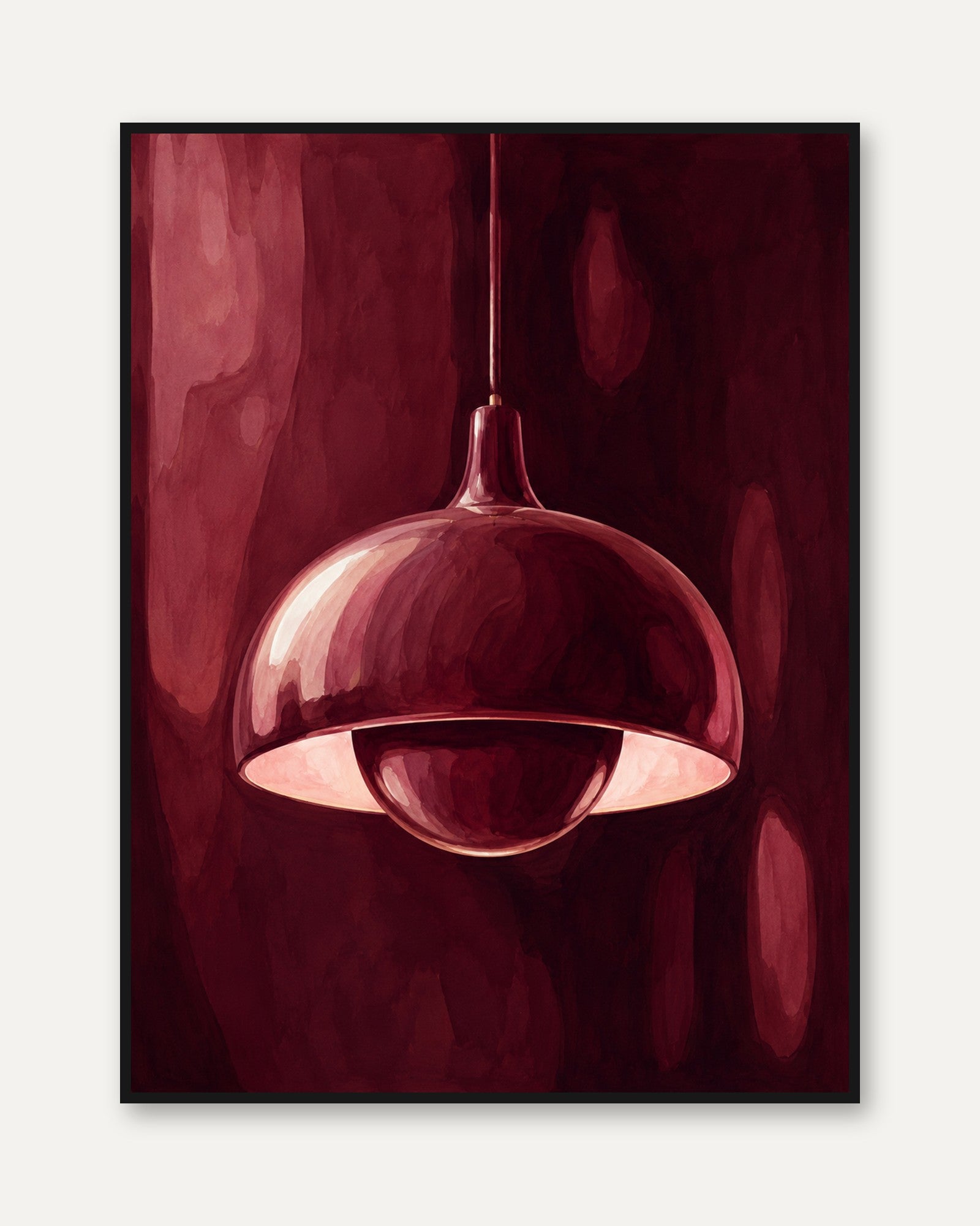 Burgundy Pendant Lamp Art Print: Modern Interior Design - framed