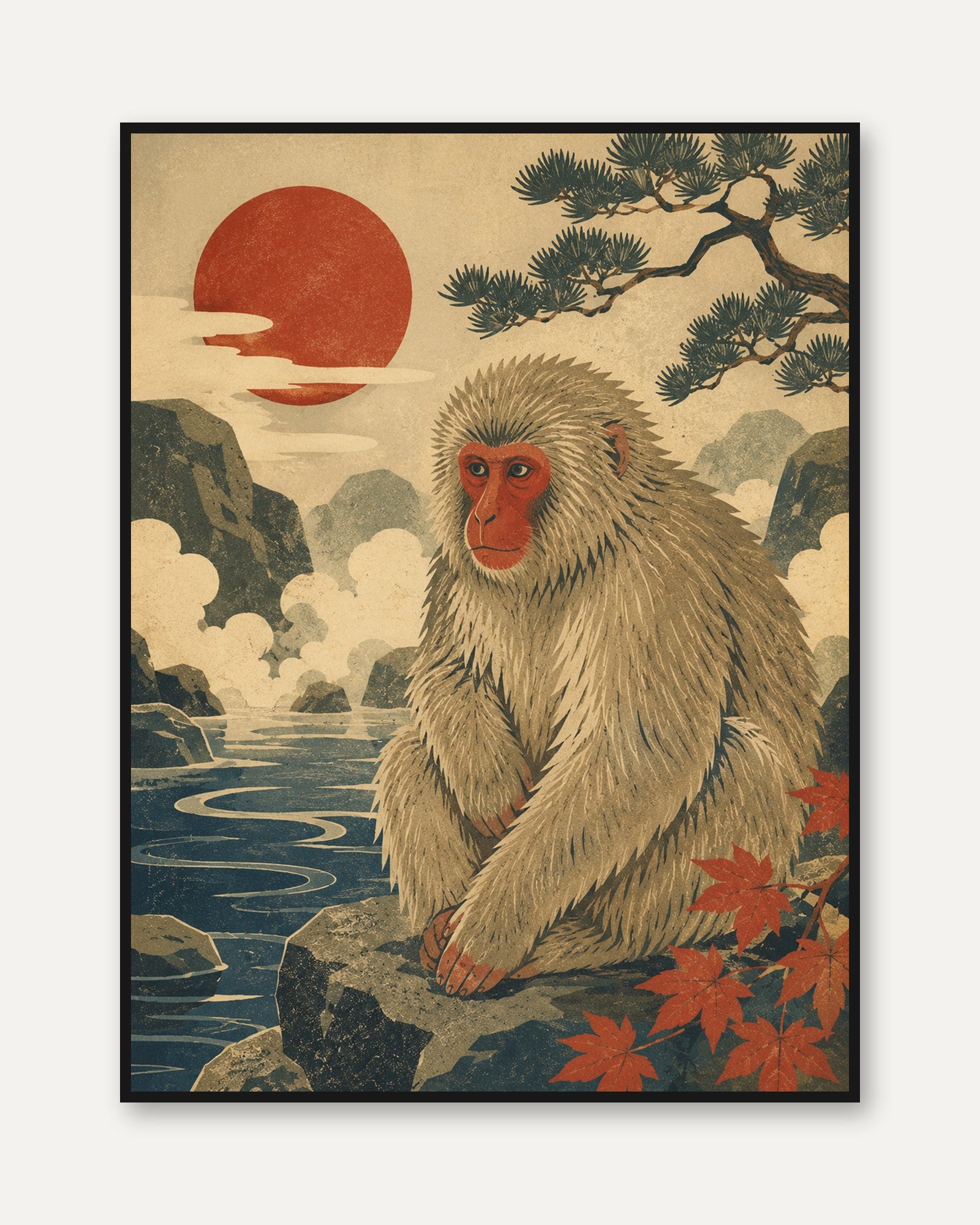 Ukiyo-e Snow Monkey Print - framed