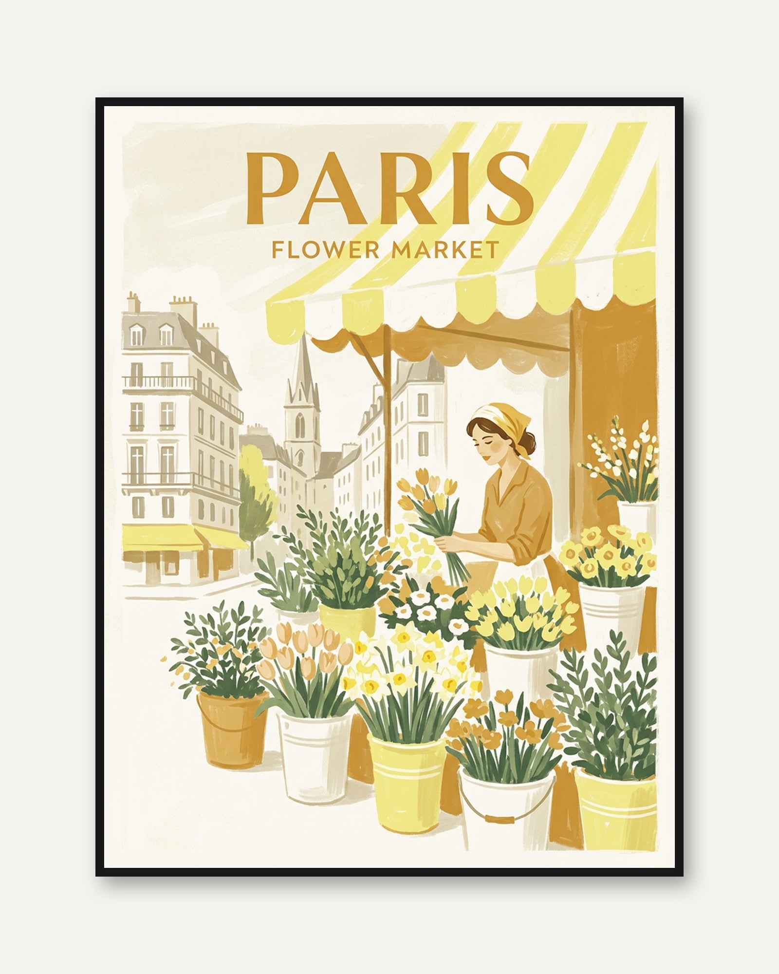 Paris Flower Market Poster: Vintage French Travel Art Print - framed