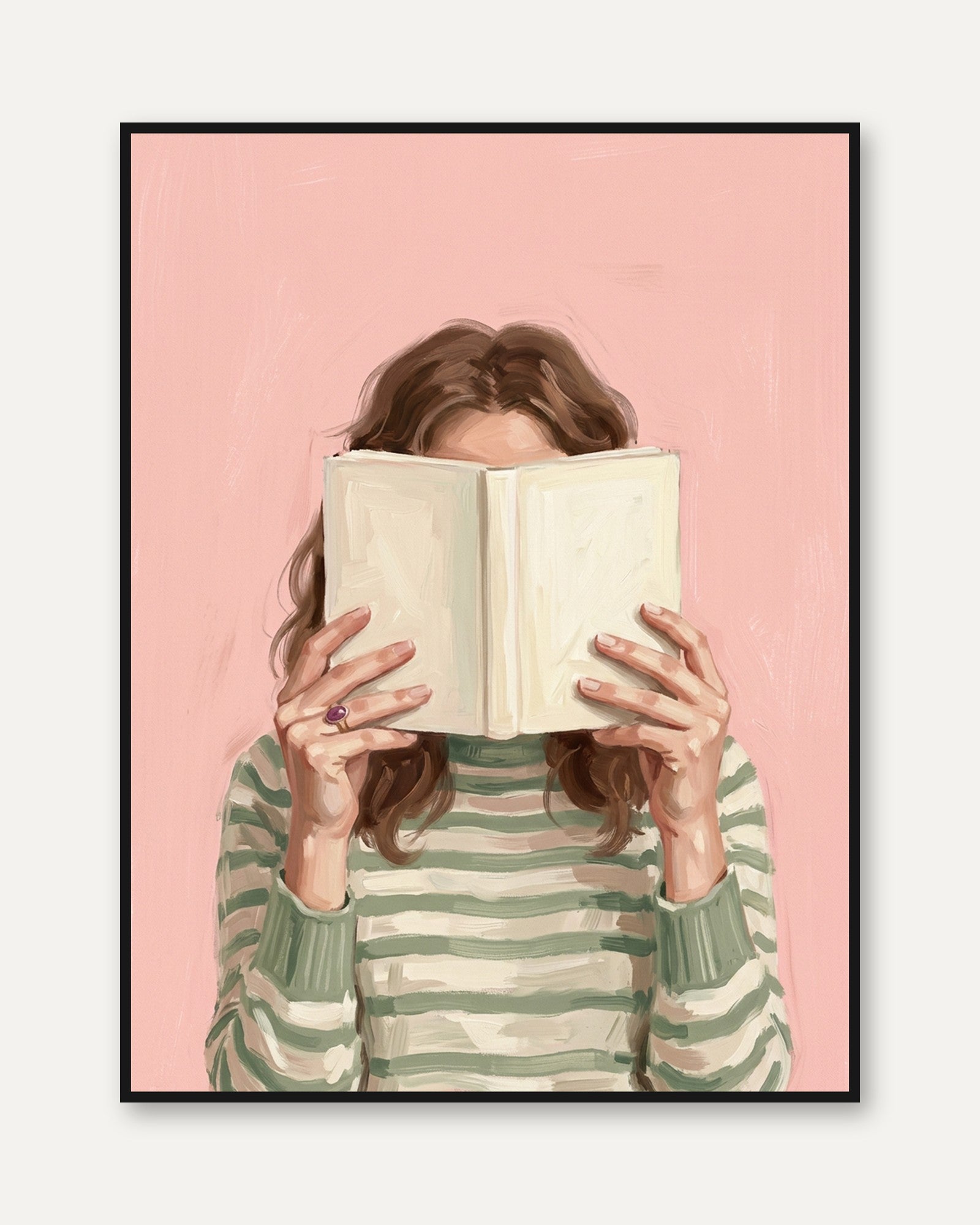 Woman Reading Book Art Print: Contemporary Pink Portrait - framed