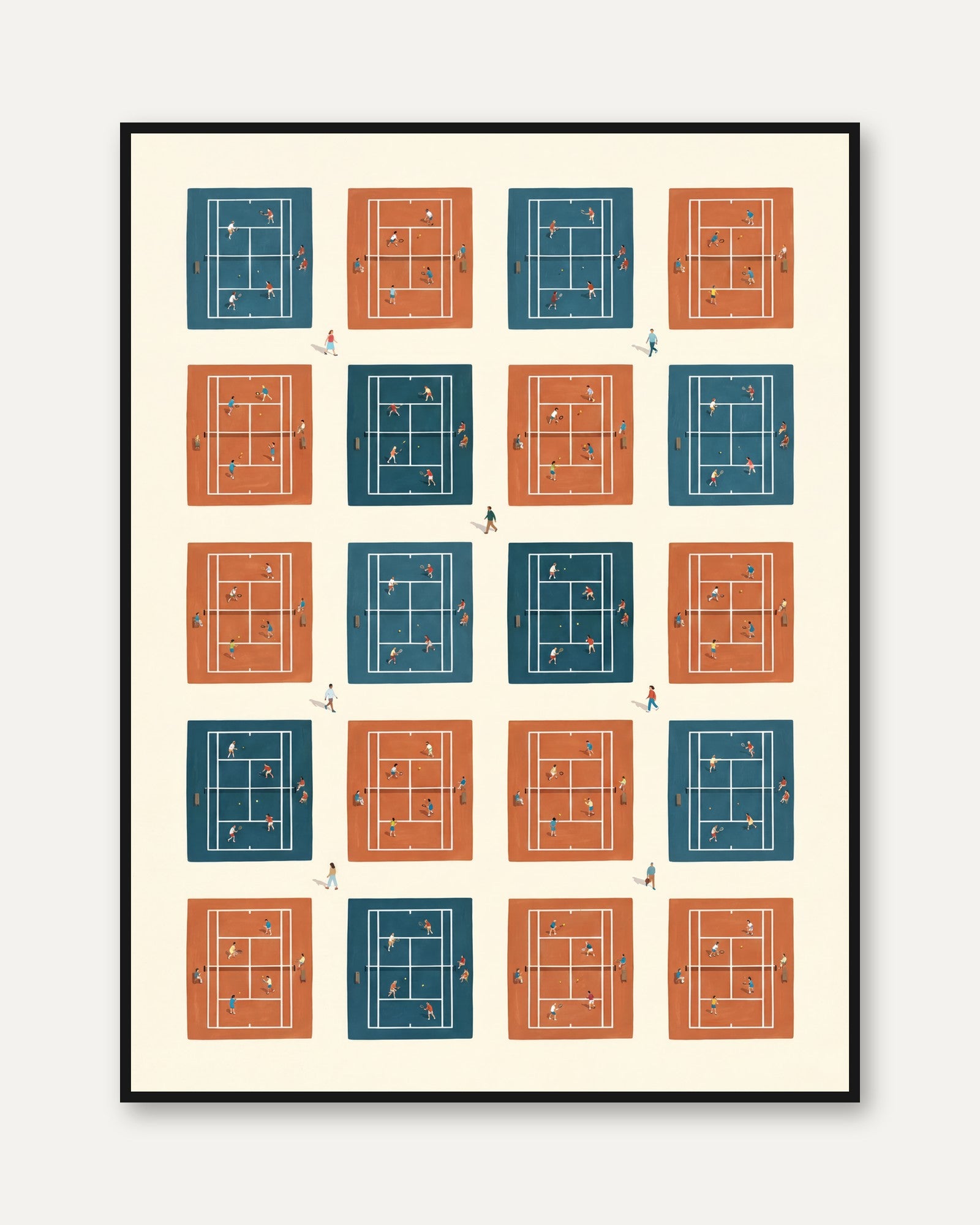Tennis Court Illustration: Retro Mid-Century Design - framed