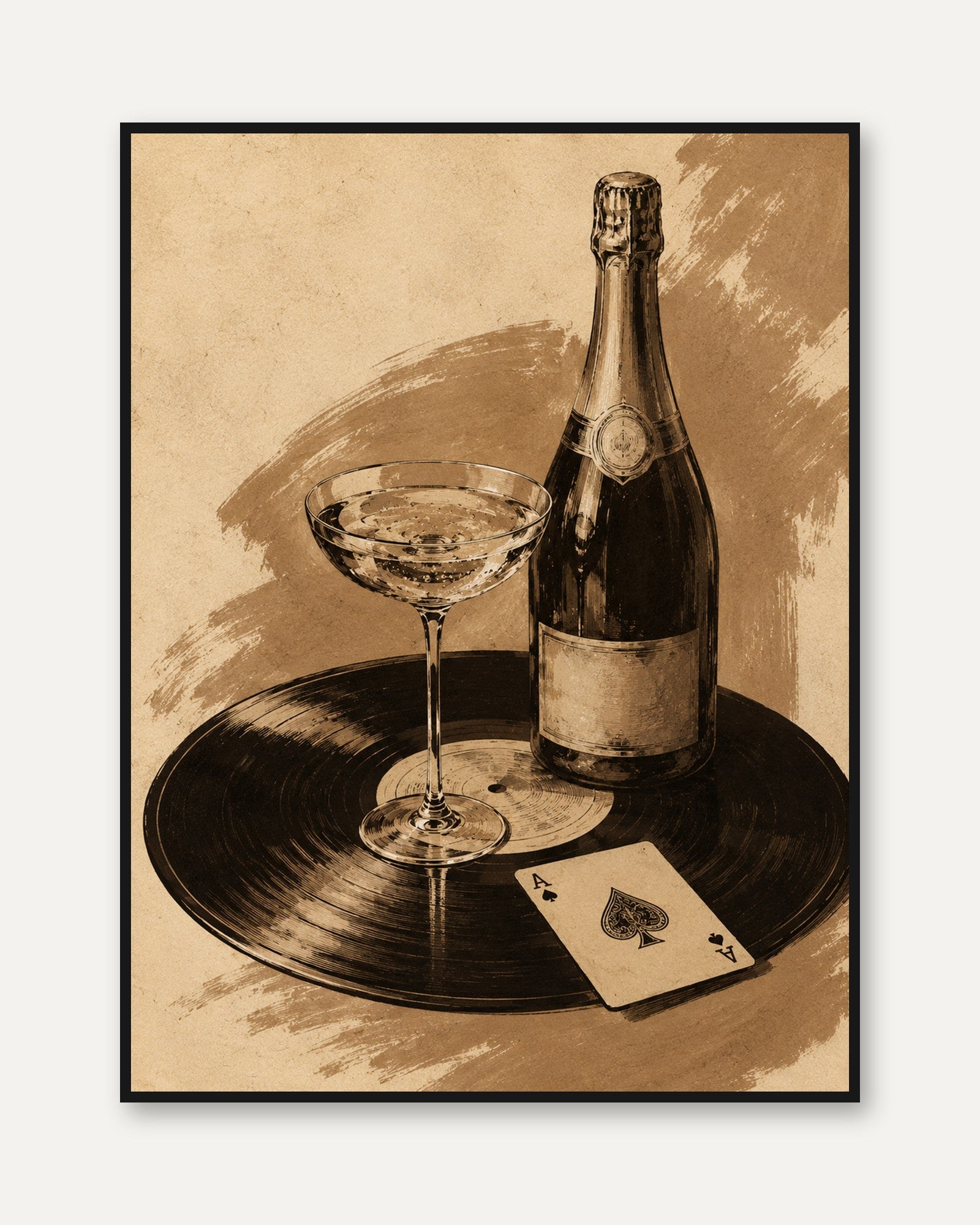 Champagne Wall Art – Vintage Bar Cart Decor - framed