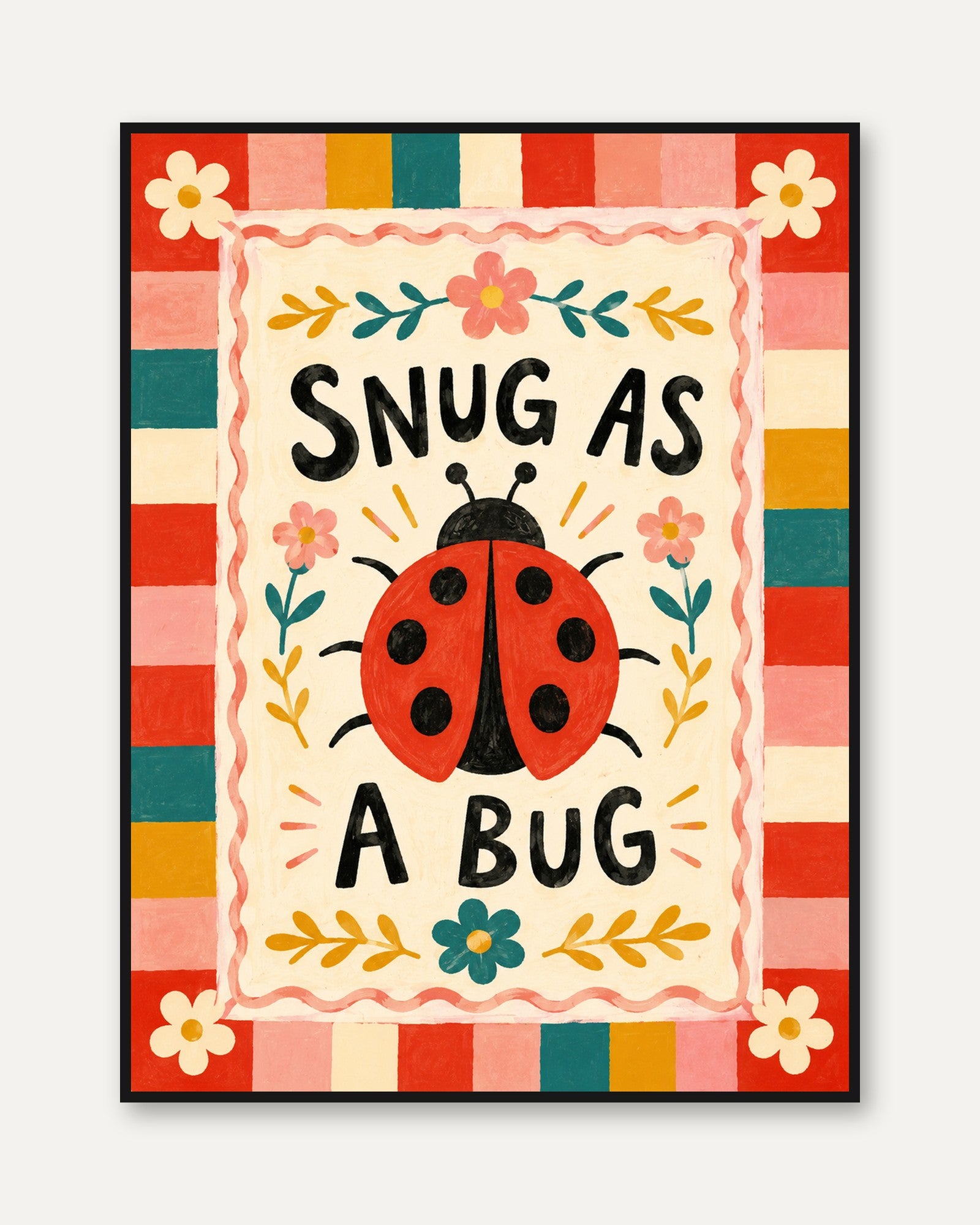 Ladybug Nursery Wall Art – Snug As A Bug Print - framed