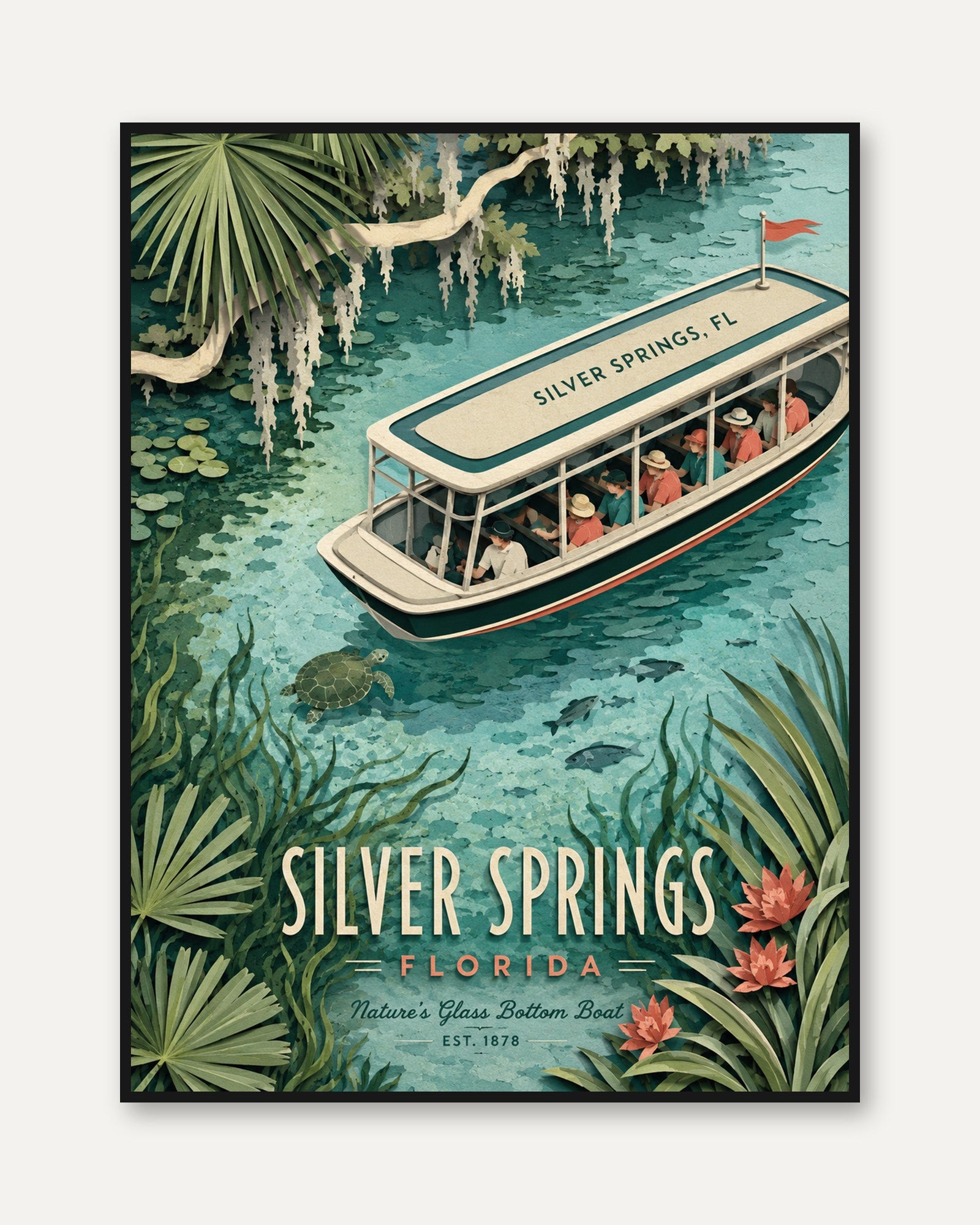 Florida Travel Poster – Silver Springs Print - framed