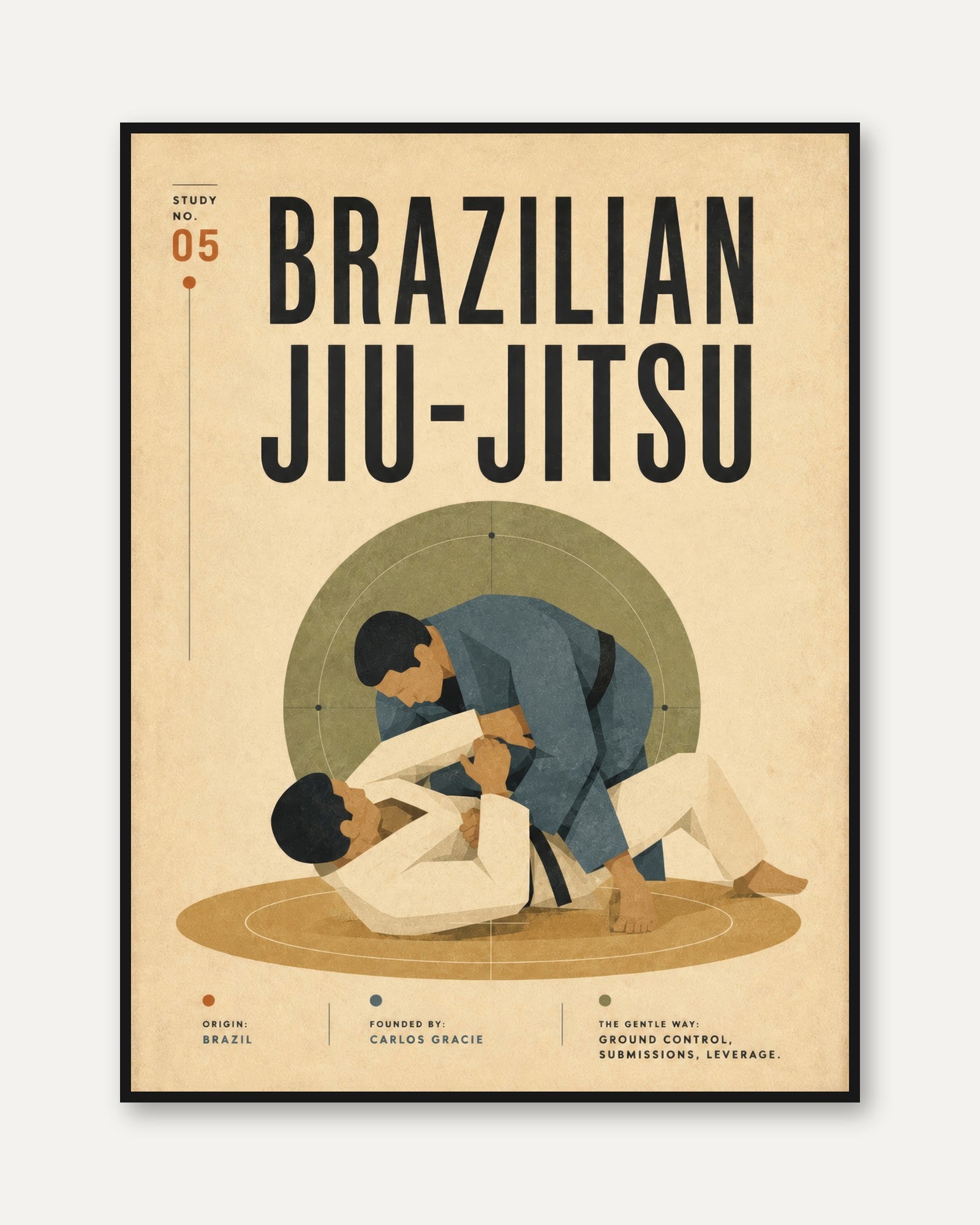 Brazilian Jiu-Jitsu Poster — Vintage Sports Print - framed