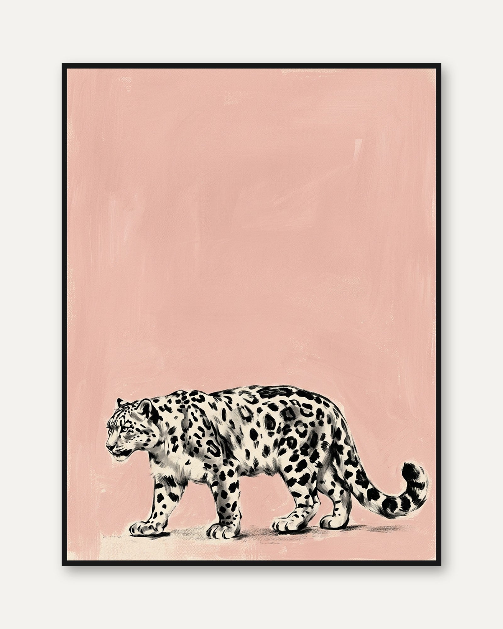 Snow Leopard Print: Minimalist Pink Contemporary Wildlife Art - framed