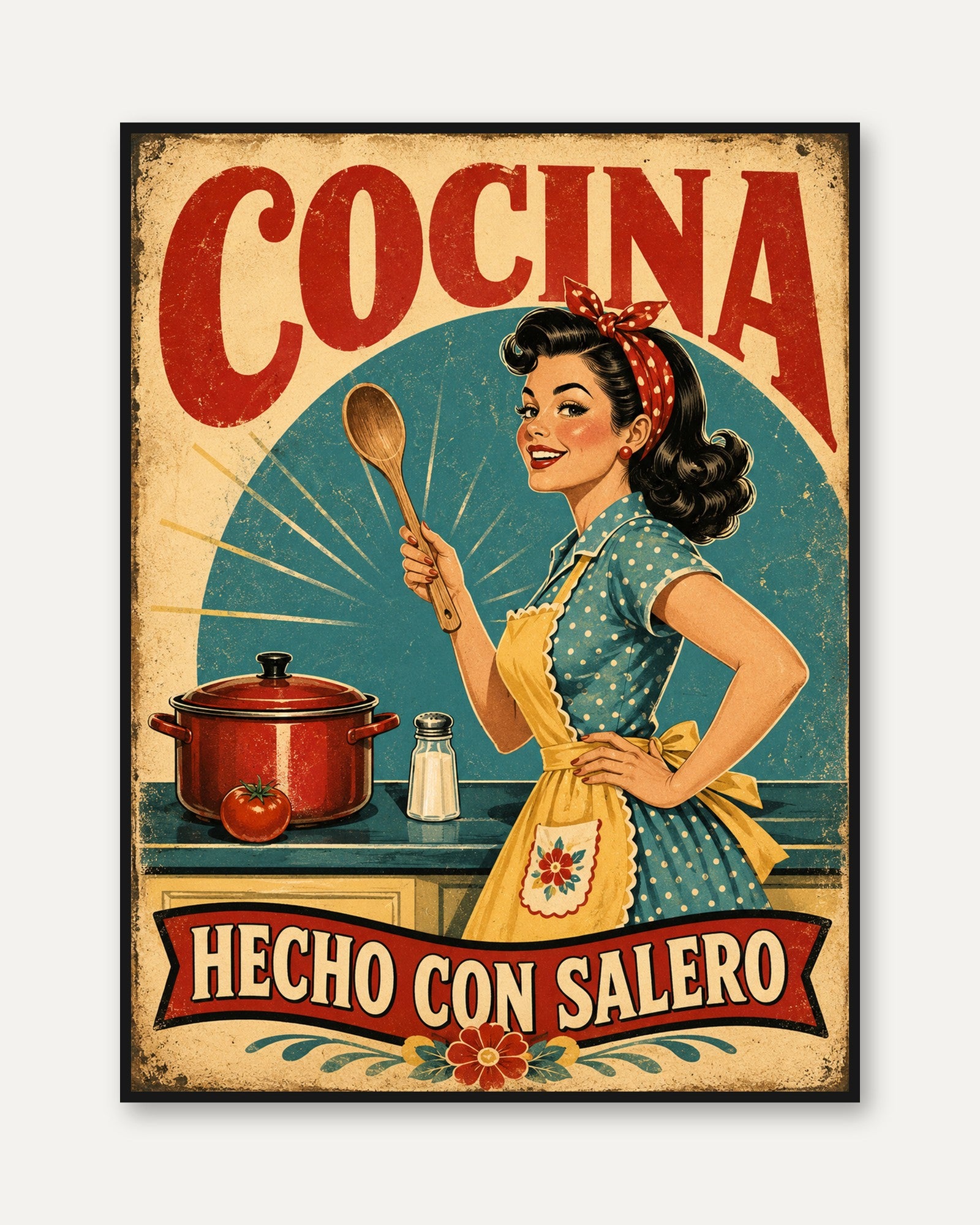 Retro Kitchen Wall Art – Vintage Cooking Print - framed