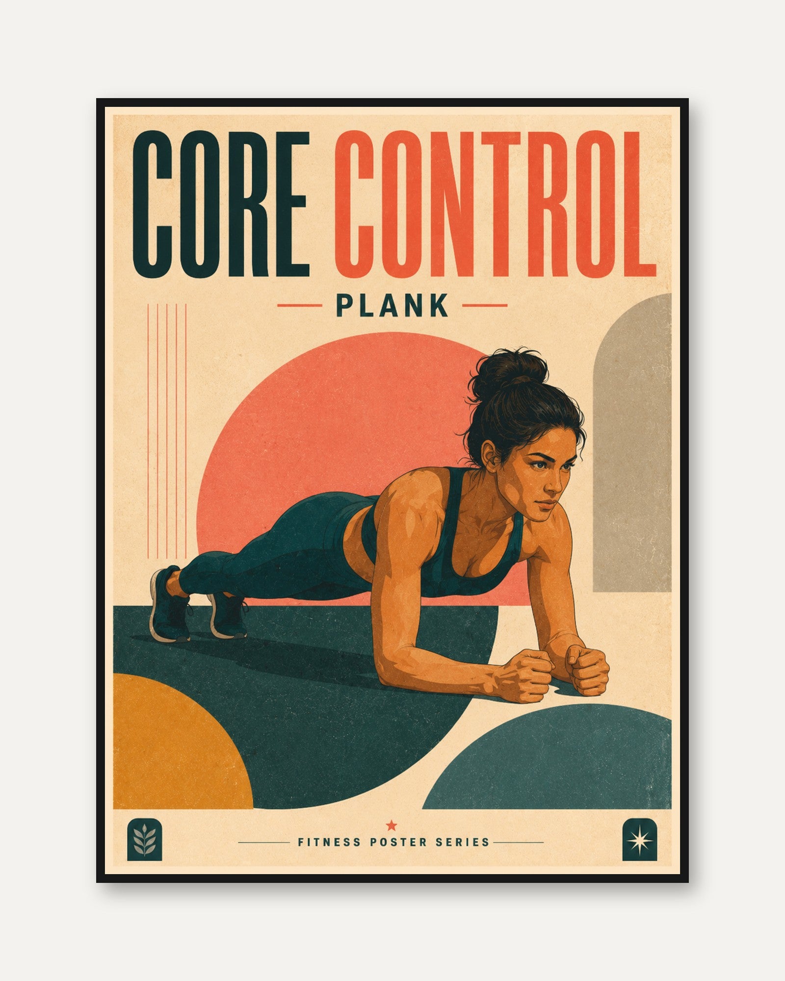 Core Control Plank Poster: Retro Fitness Art Print - framed
