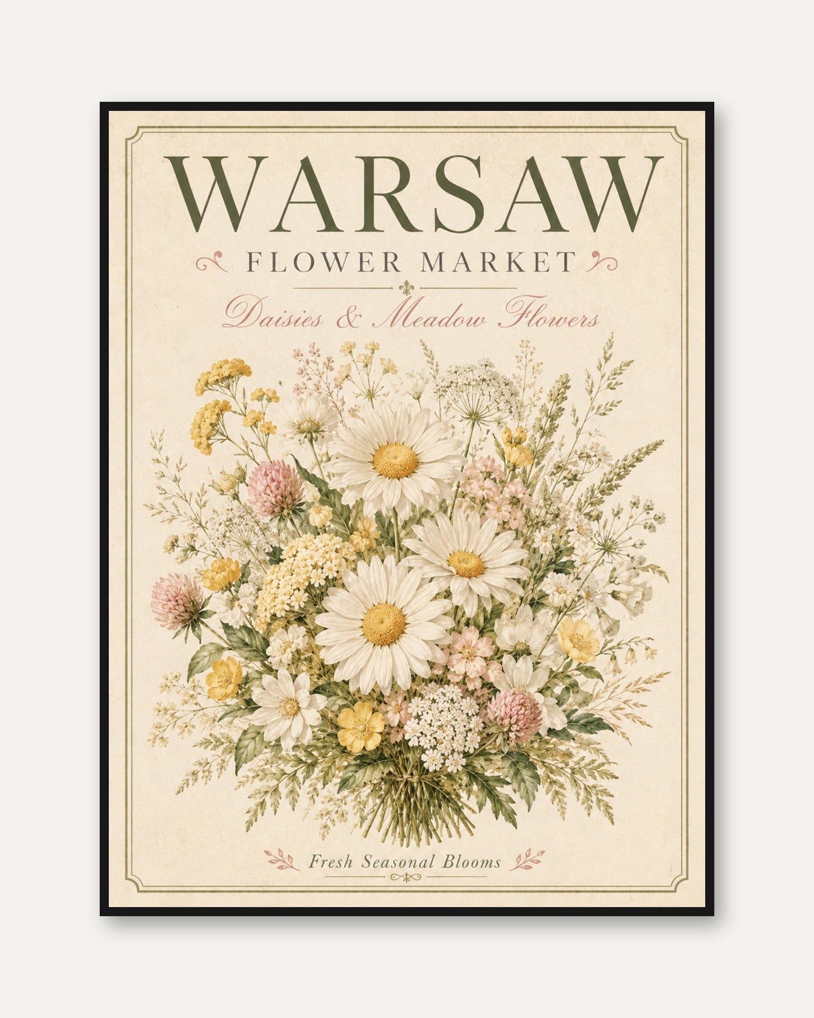 Vintage Botanical Flower Market Print — Warsaw Cottage Style - framed