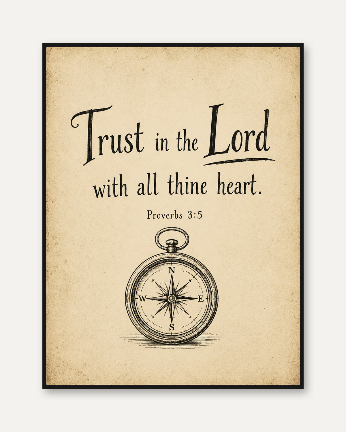 Trust in the Lord Compass Print: Vintage Scripture Wall Art - framed