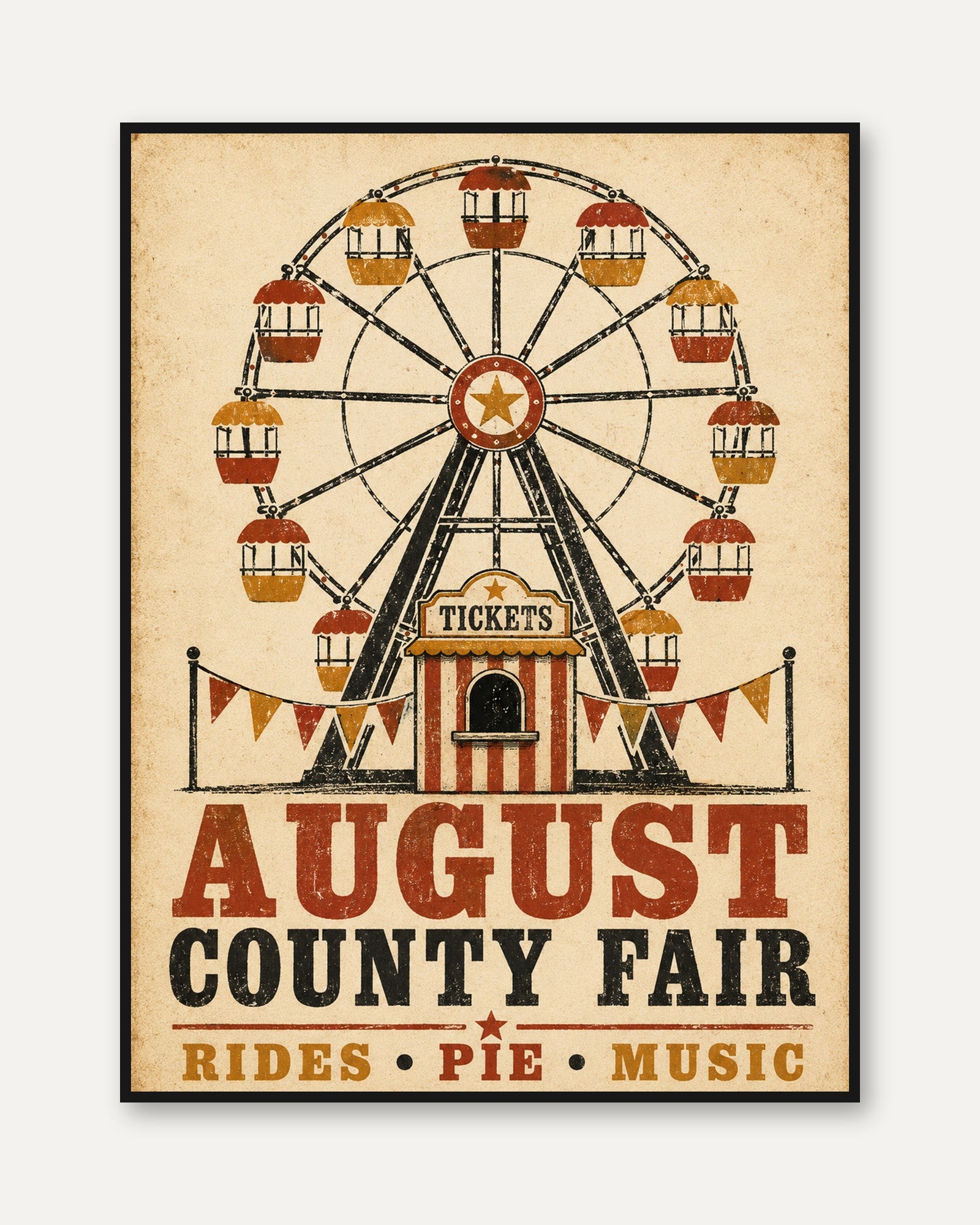 Vintage Fair Poster – Ferris Wheel Wall Art - framed