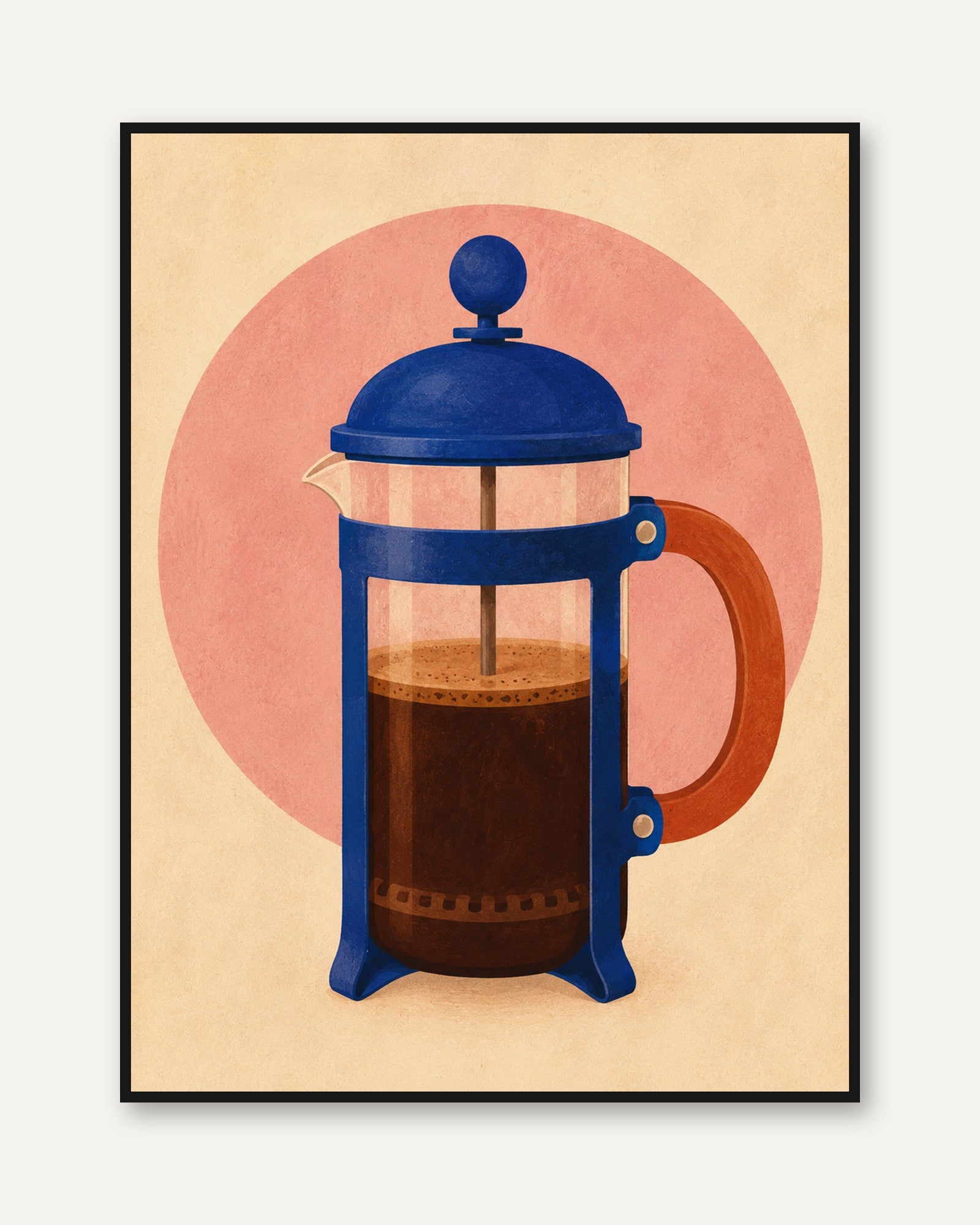 Retro French Press Coffee Art Print - framed