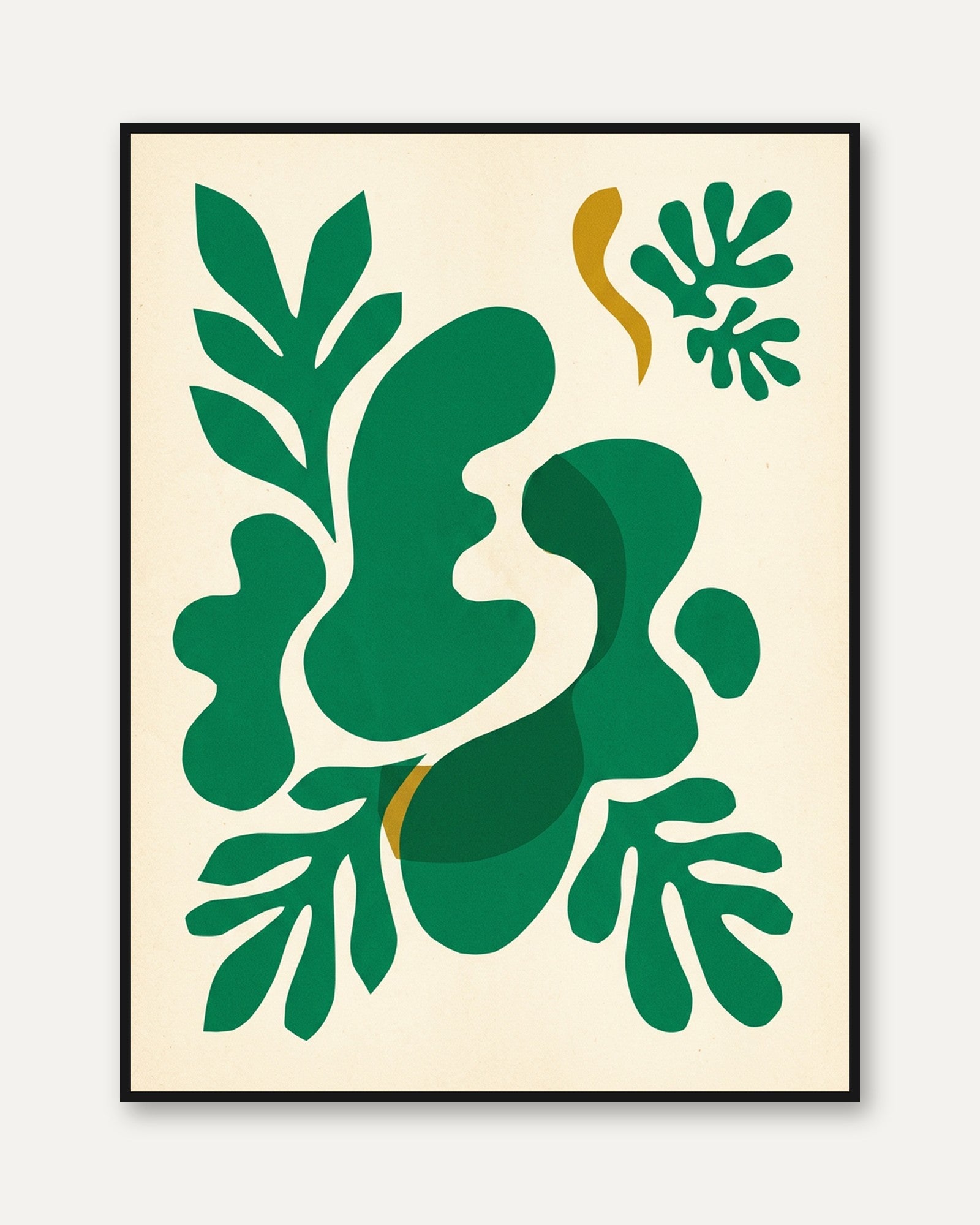 Abstract Green Botanical Cut-Out Art Print: Matisse Style - framed