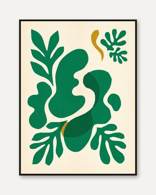 Abstract Green Botanical Cut-Out Art Print: Matisse Style - framed