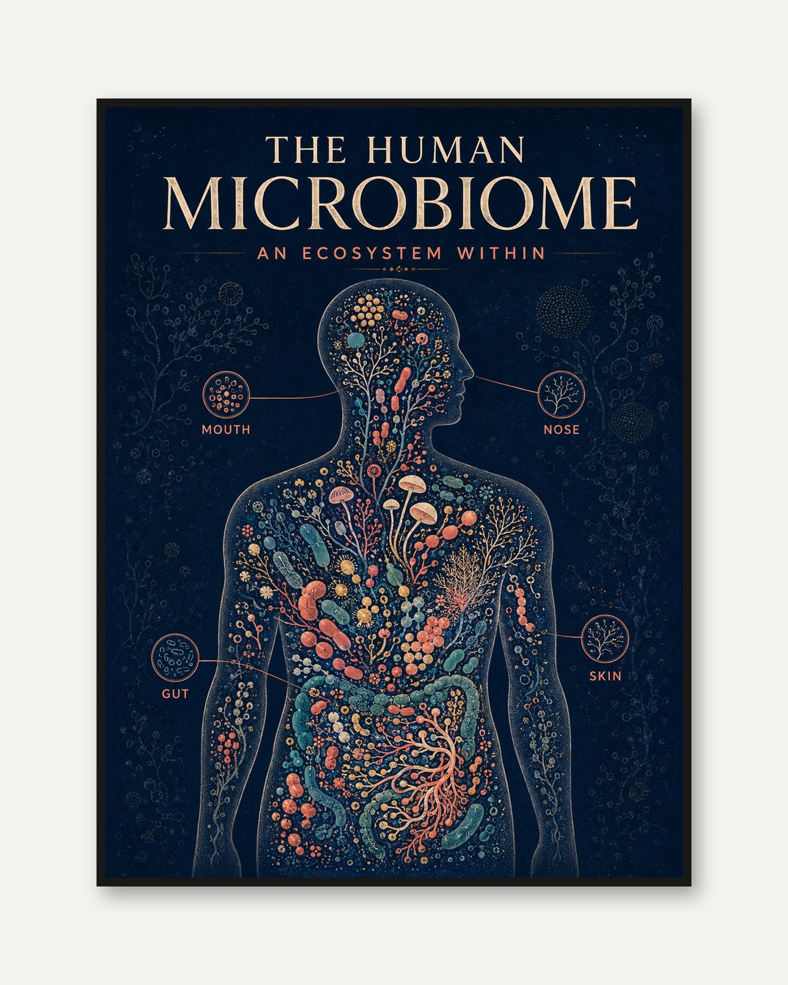 Human Microbiome Poster – Science Art Print - framed