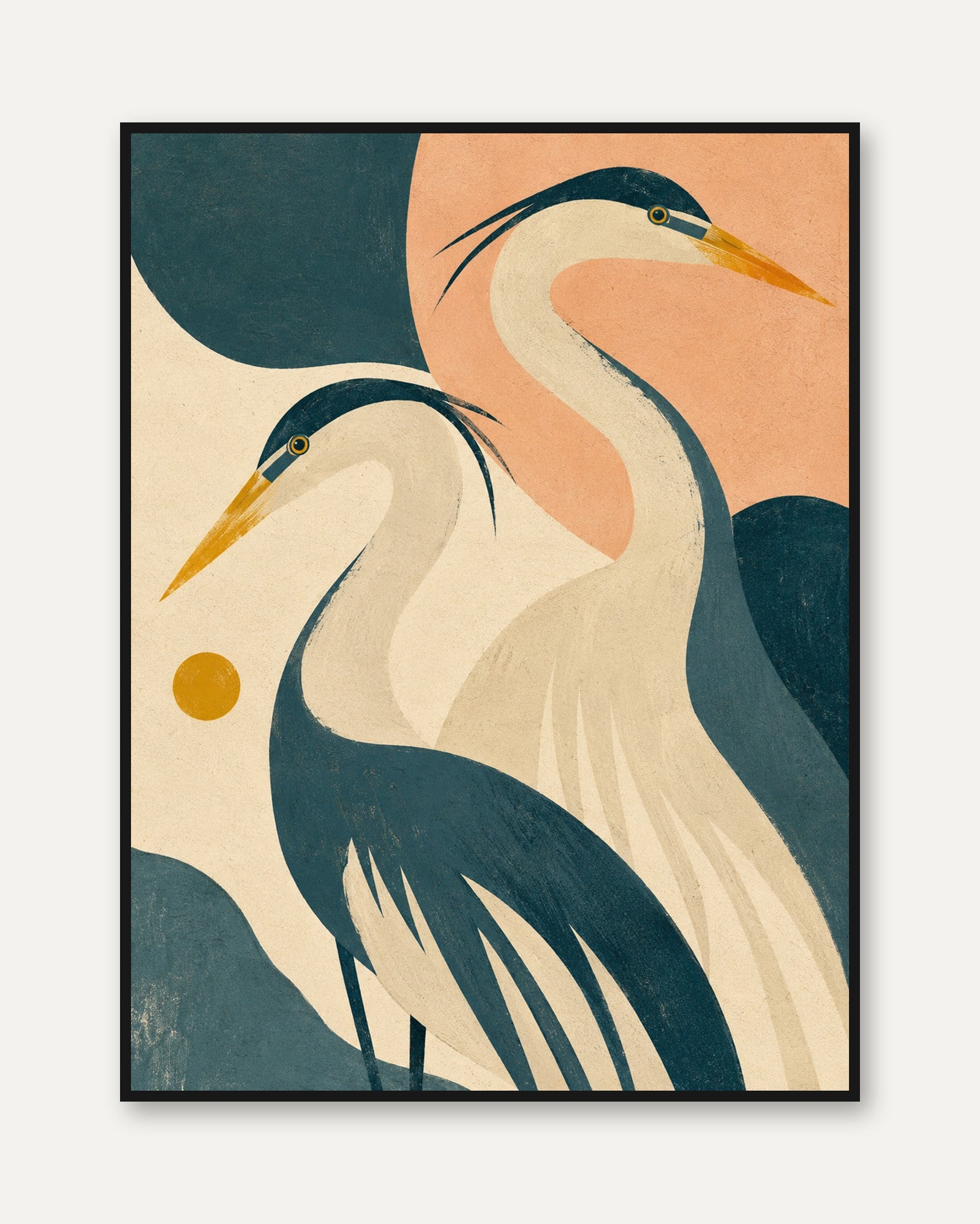 Heron Wall Art – Vintage Bird Print - framed