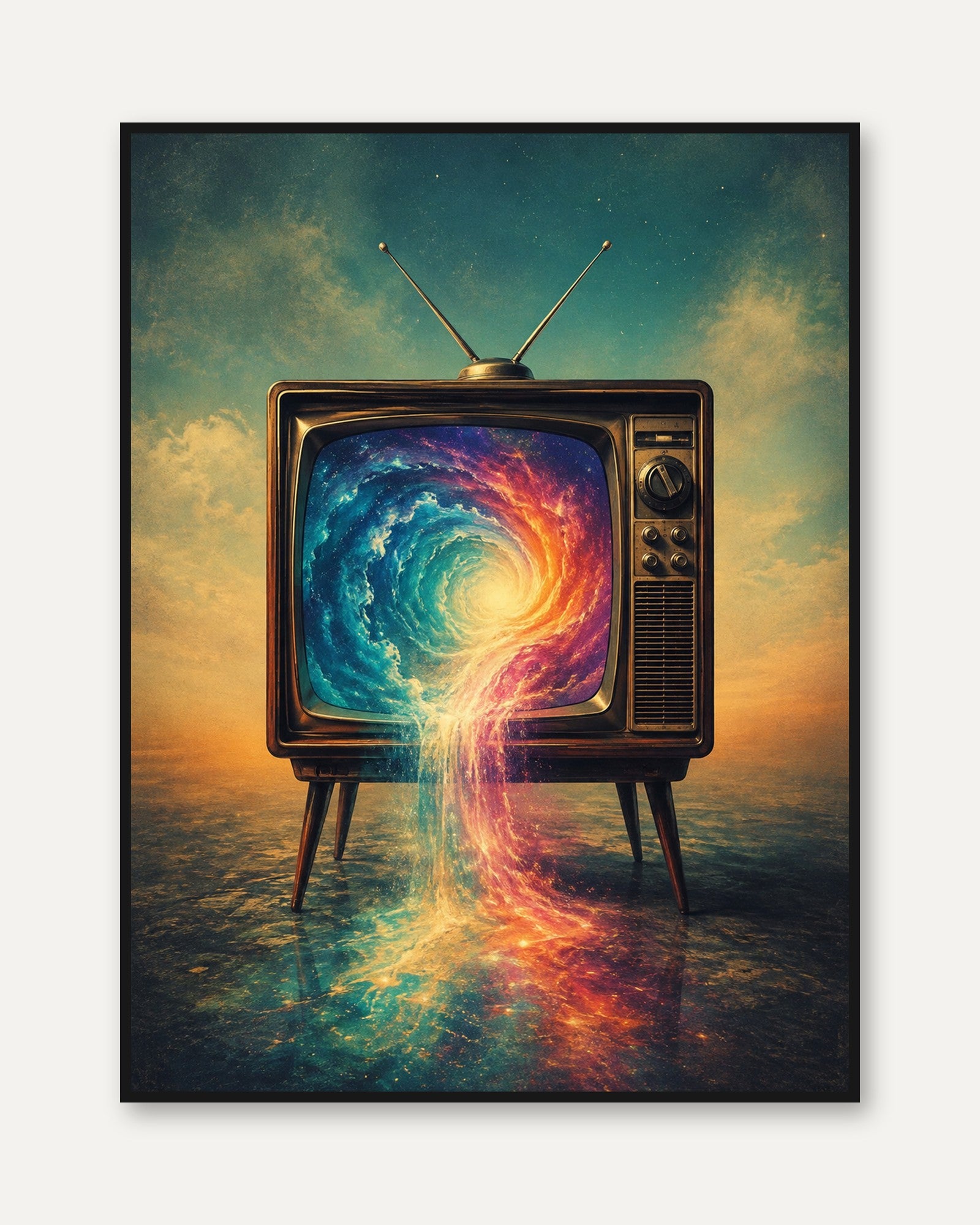 Surreal Wall Art – Retro TV Print - framed