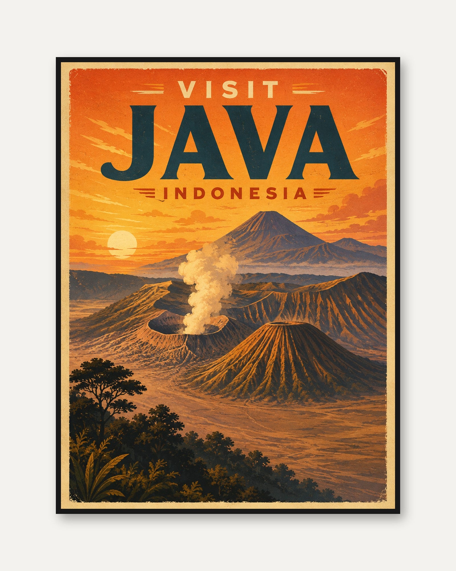Vintage Travel Poster – Java Indonesia Print - framed