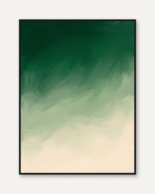 Abstract Green Gradient Print — Ombre Brushstroke Art - framed