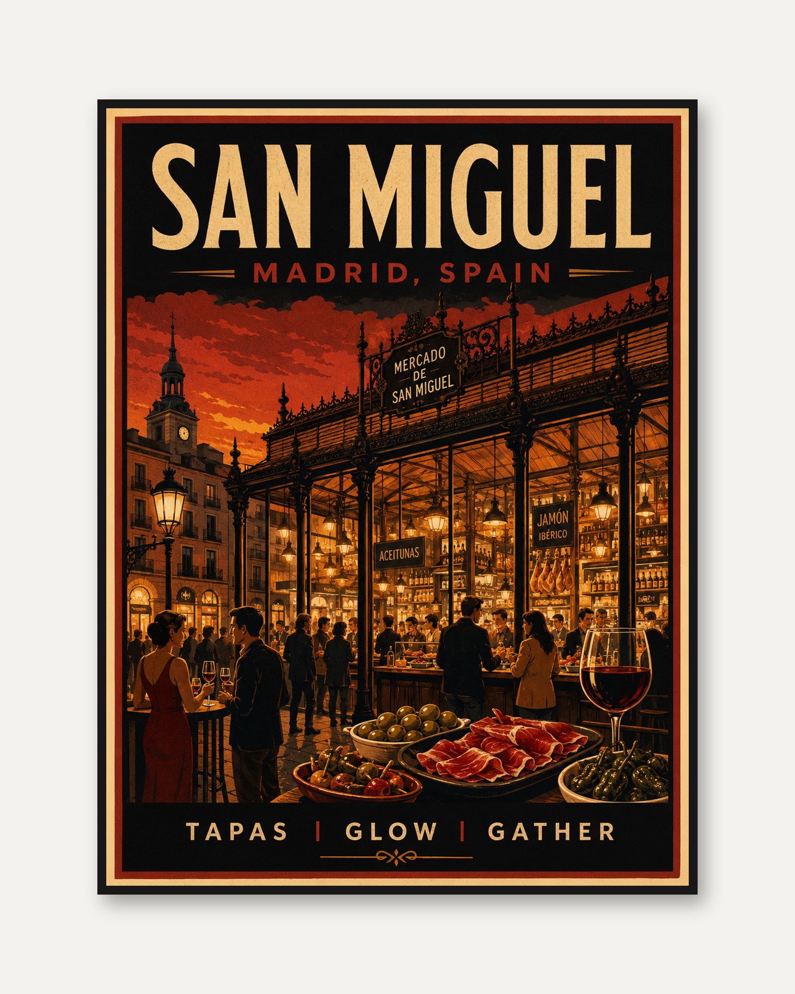 San Miguel Madrid Poster: Vintage Travel Art Print - framed