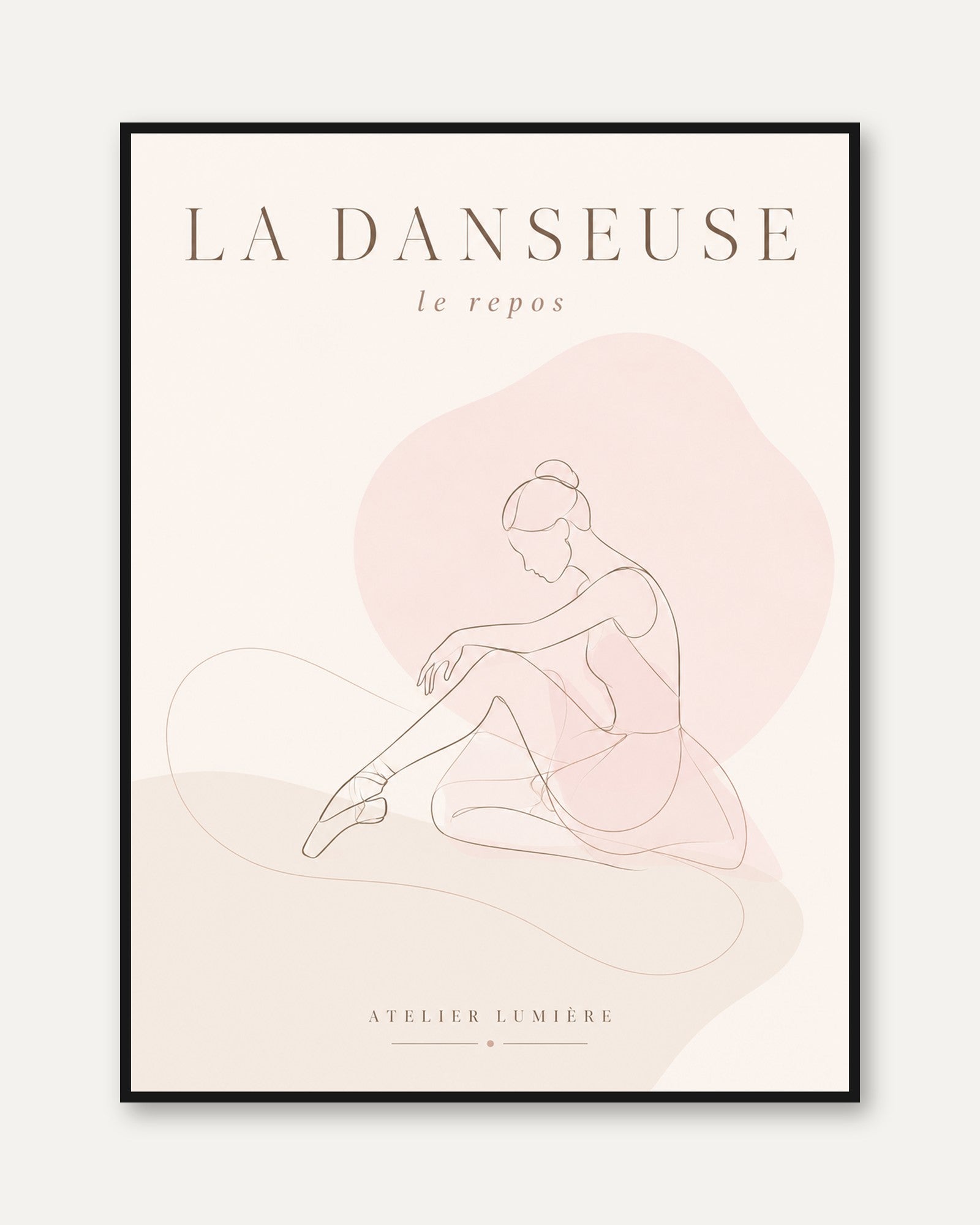 La Danseuse Ballet Print: Minimalist Line Art in Blush Pink - framed