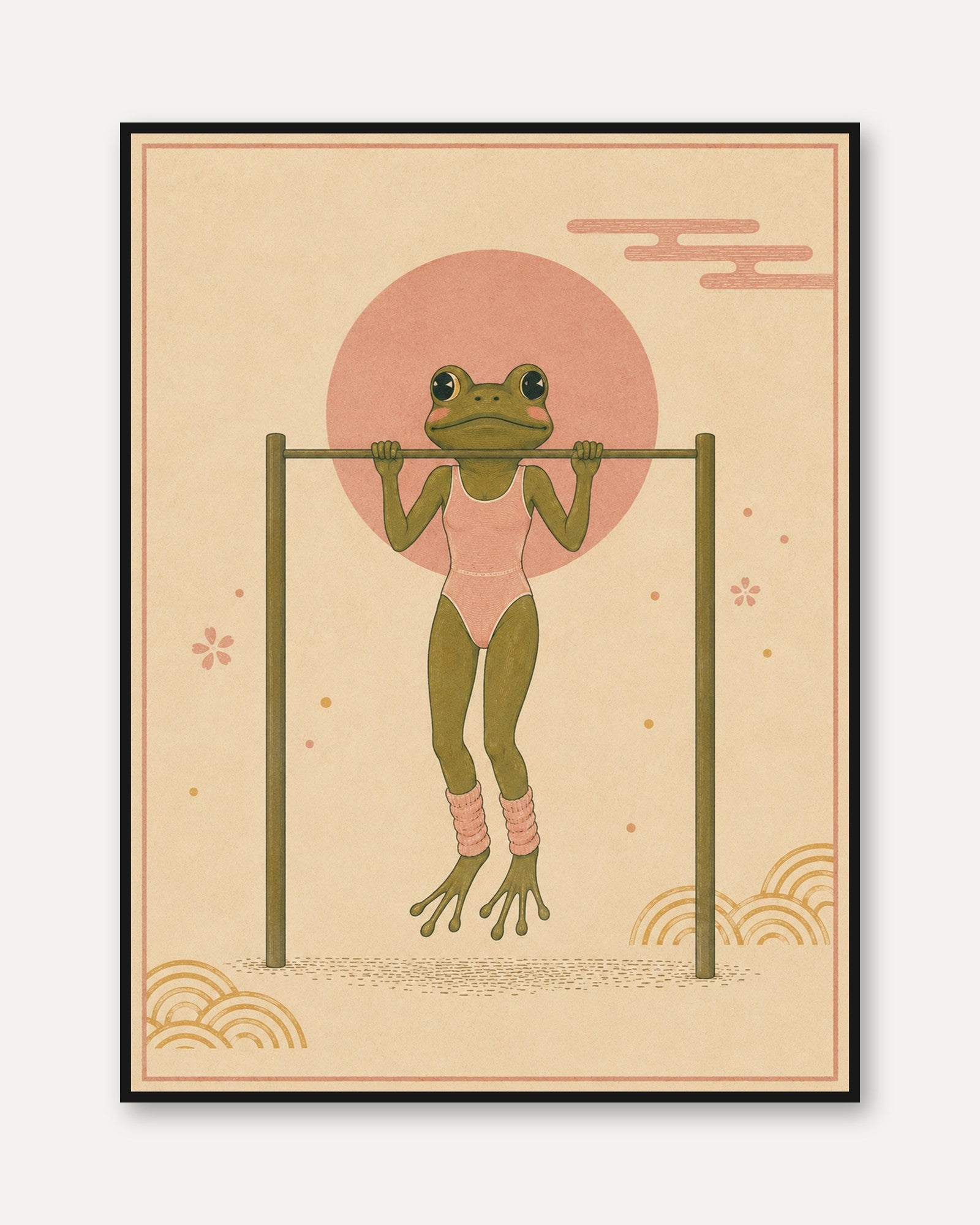 Frog Workout Wall Art – Funny Gym Print - framed