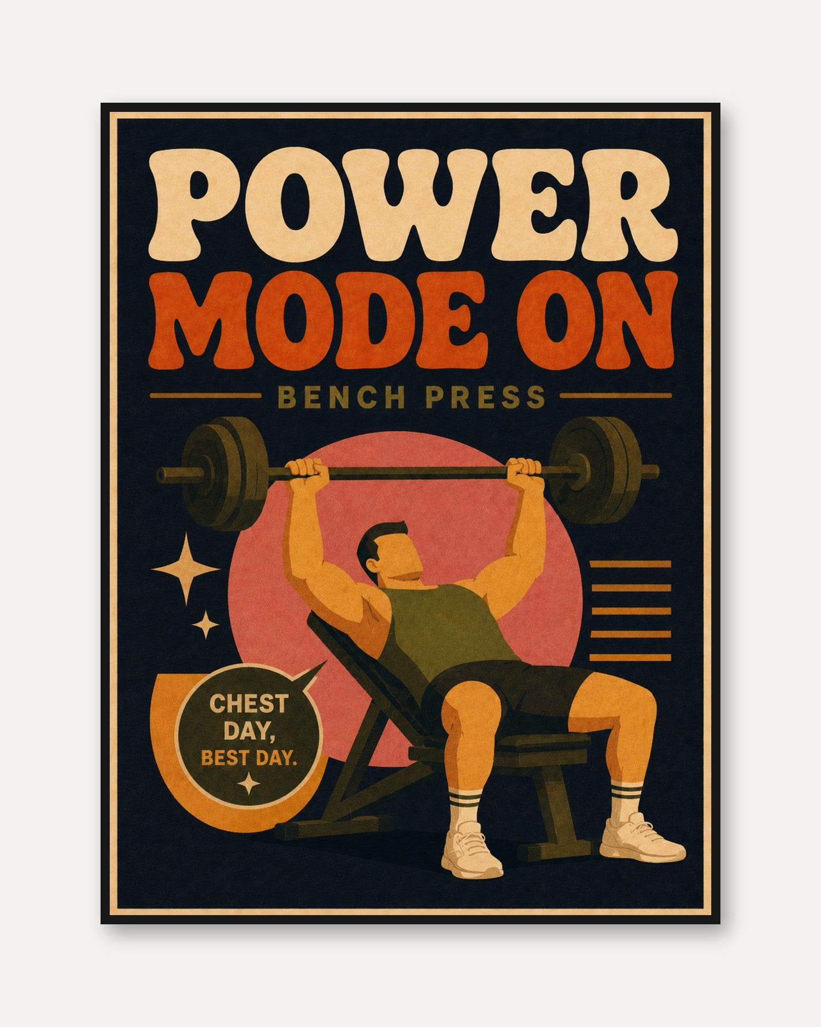 Power Mode On Gym Poster: Retro Fitness Motivation Wall Art - framed