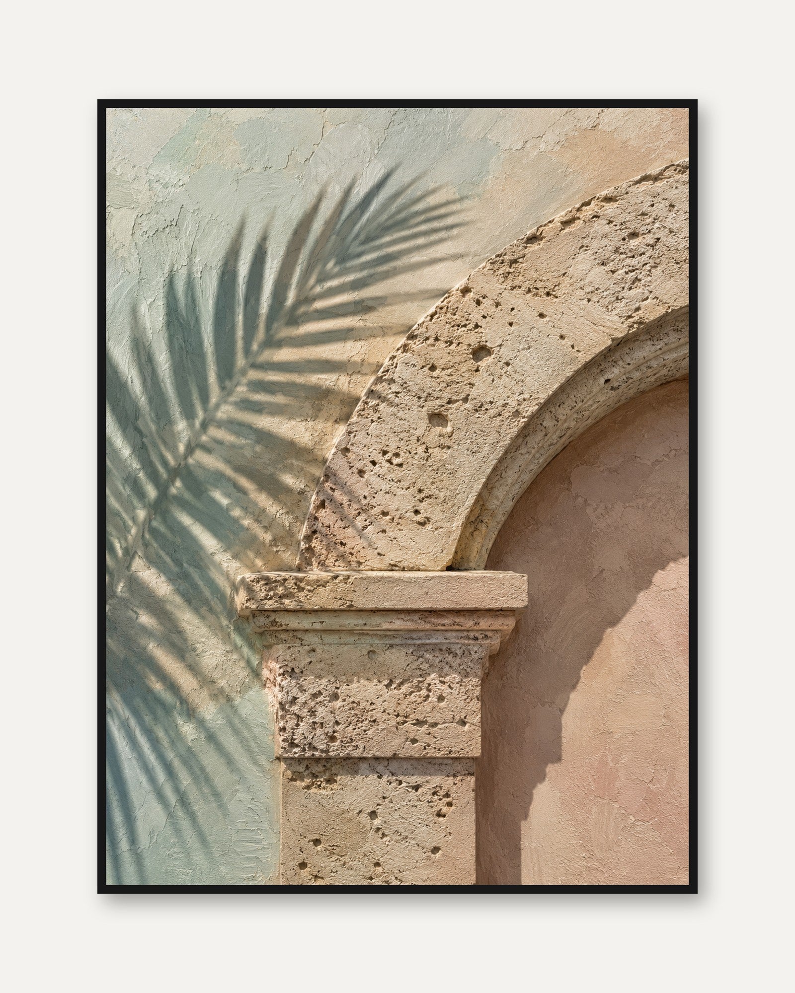 Palm Shadow Wall Art – Boho Architecture Print - framed