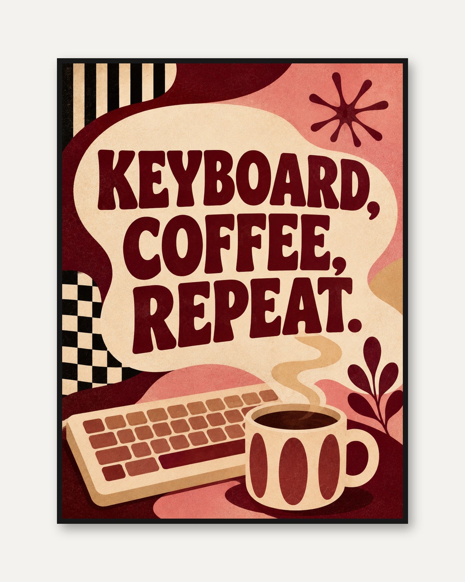 Keyboard Wall Art: Retro Coffee Design - framed