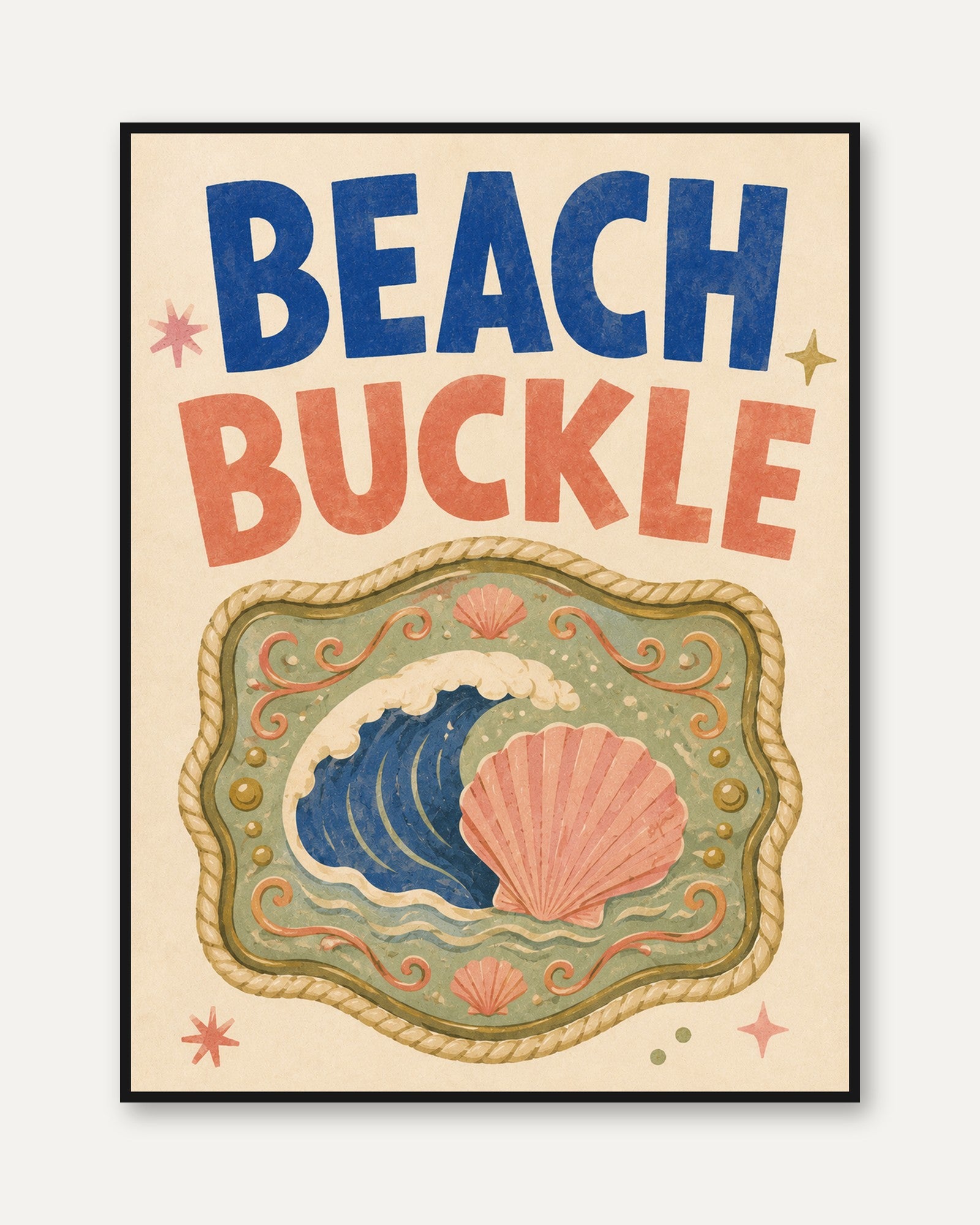 Beach Buckle Poster: Vintage Nautical Belt Buckle Art Print - framed