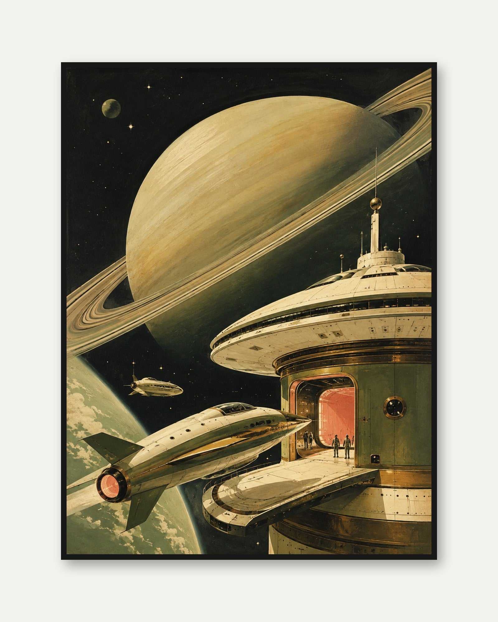 Vintage Space Poster – Retro Saturn Print - framed