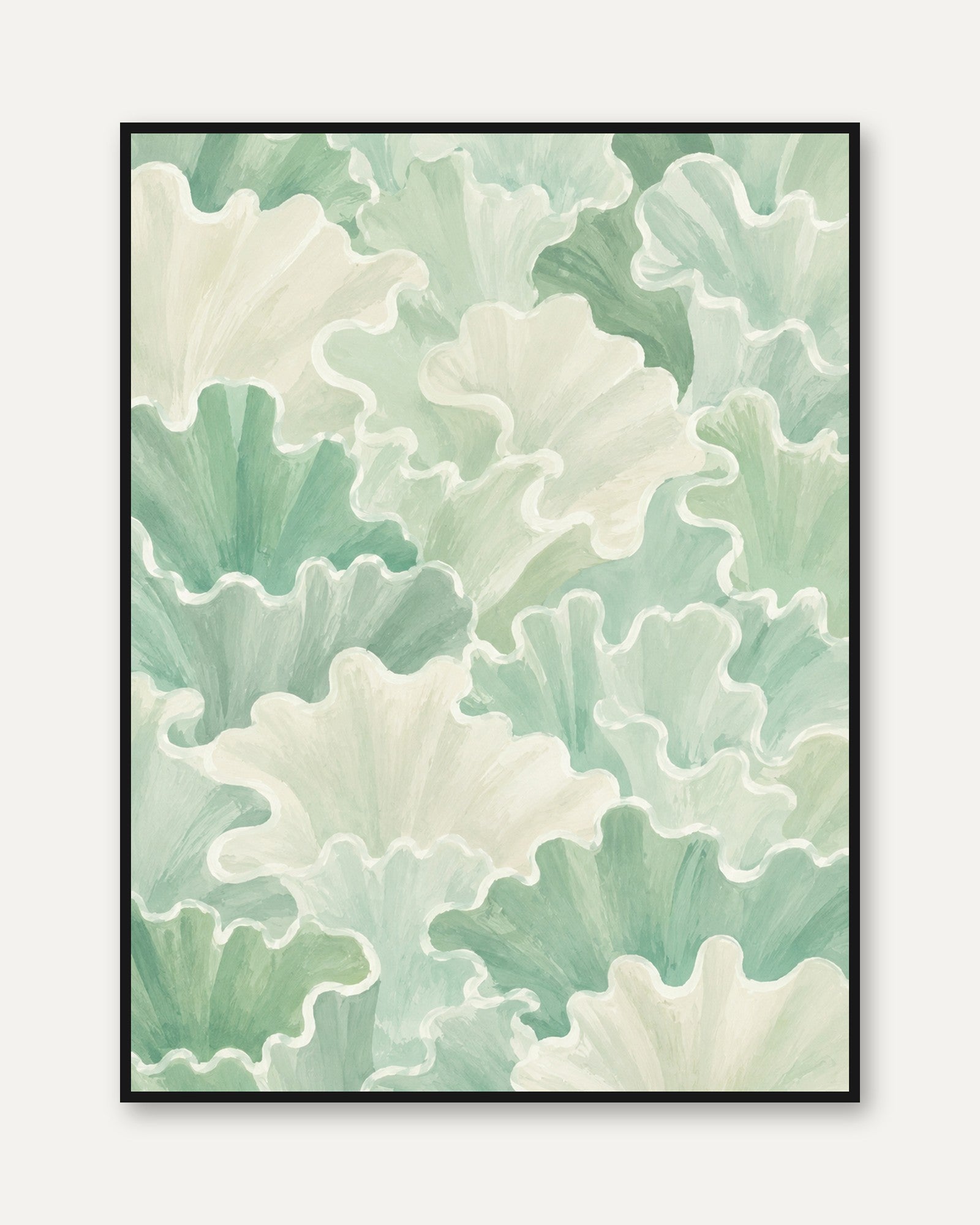 Sage Green Botanical Print – Kale Leaf Wall Art - framed