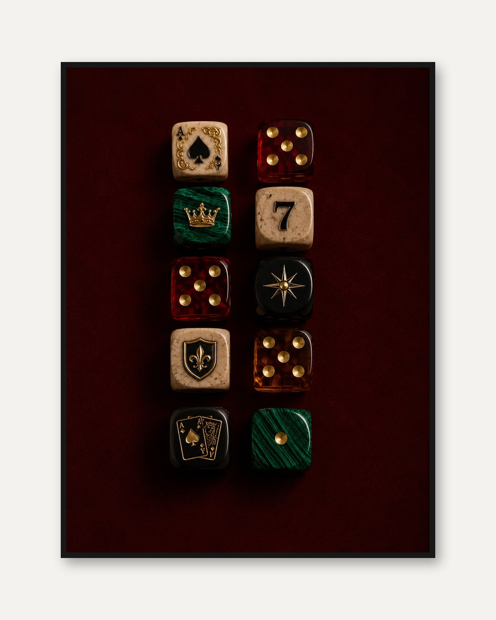 Vintage Dice and Playing Cards Wall Art: Dark Moody Still Life - framed