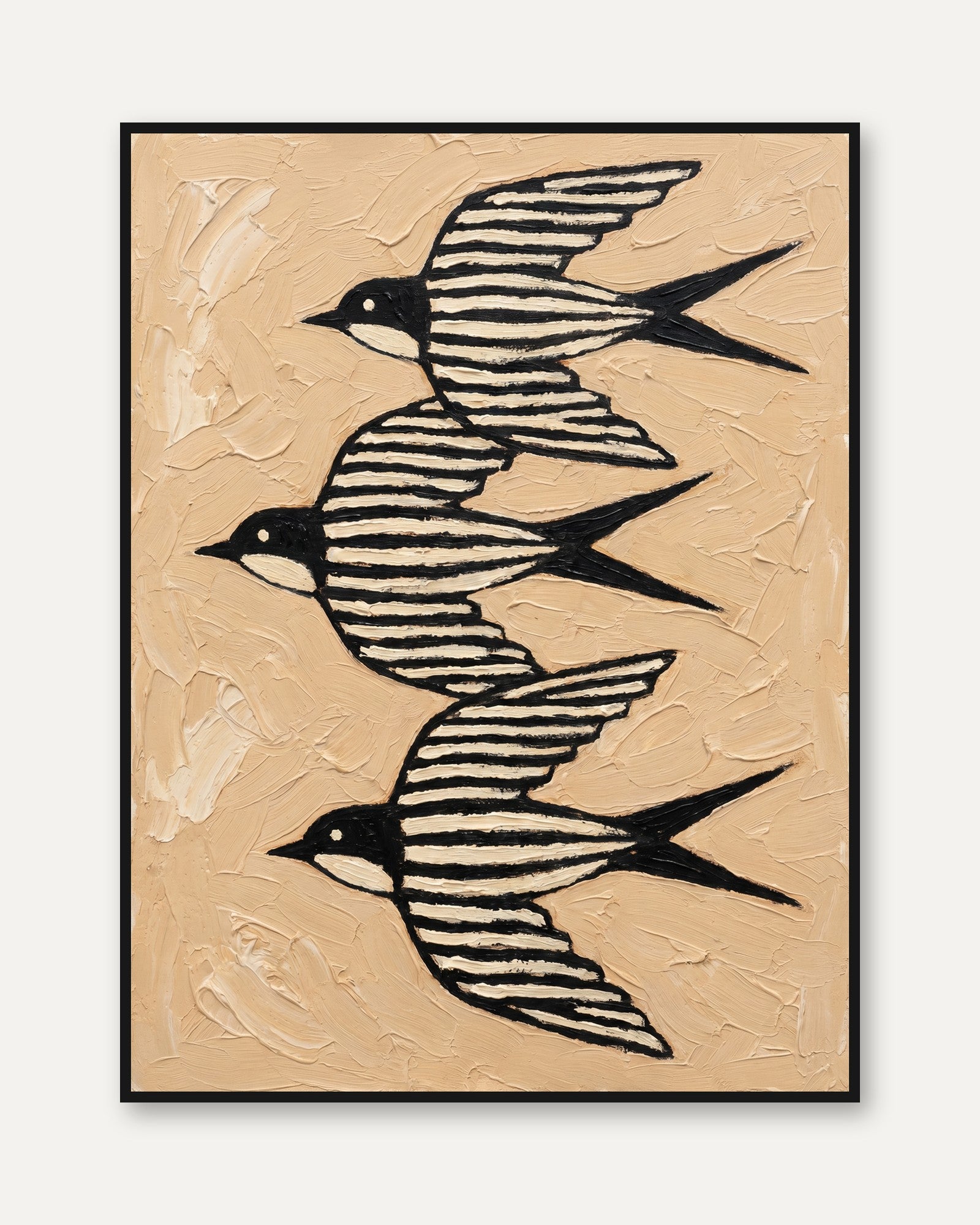 Swallow Bird Art Print: Textured Folk Style - framed