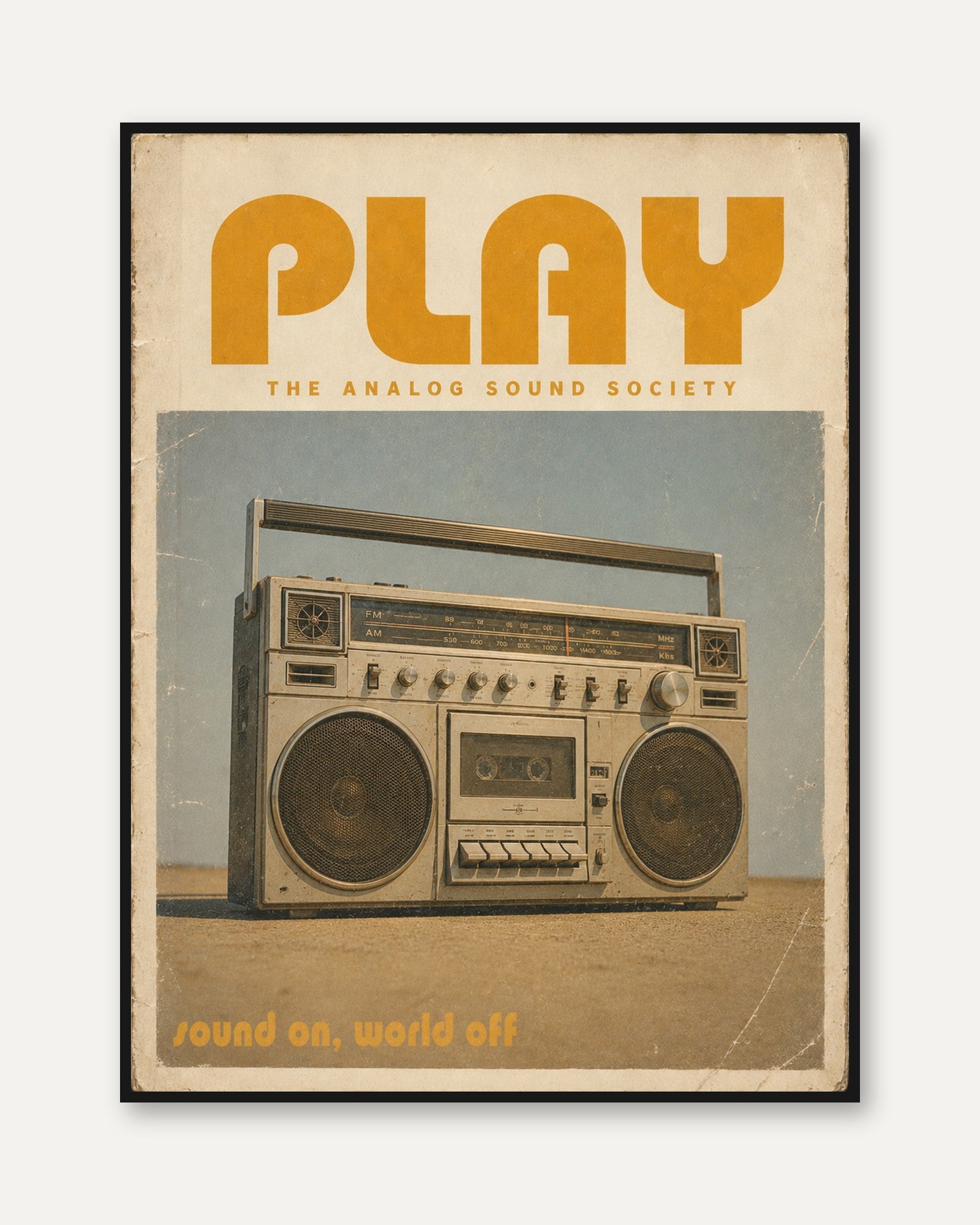 Retro Boombox Poster — Vintage 70s 80s Analog Sound - framed