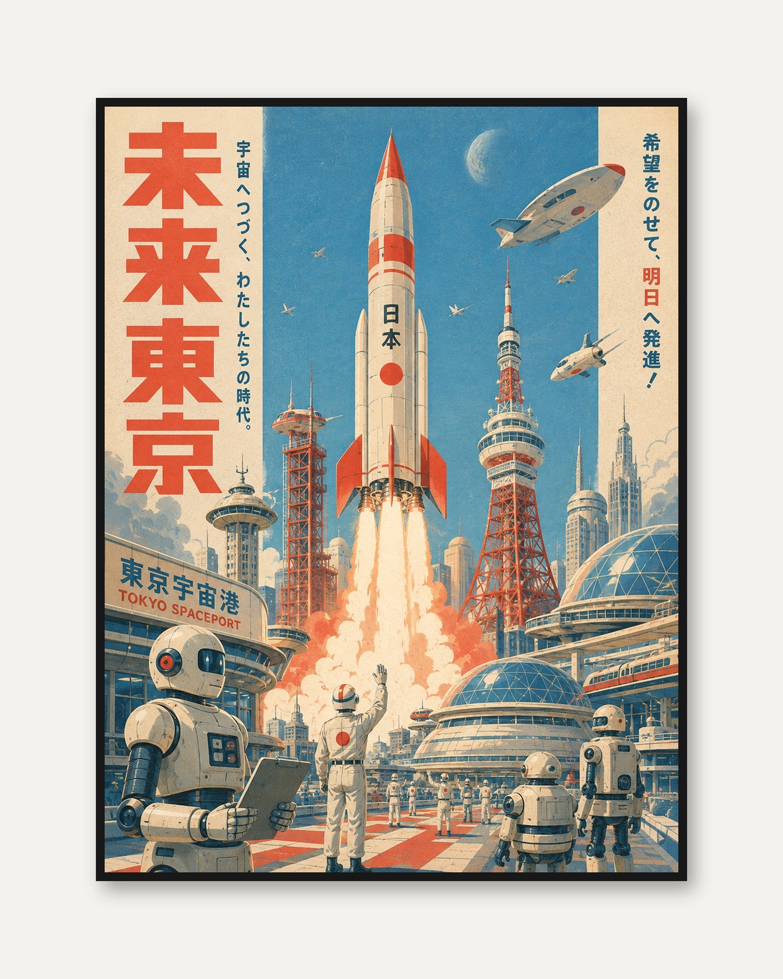 Retro Space Poster – Tokyo Spaceport Wall Art - framed