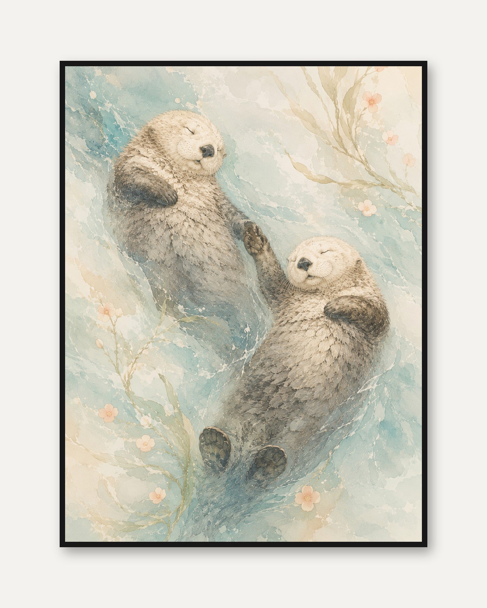Watercolor Otter Print — Dreamy Whimsical Animal Art - framed