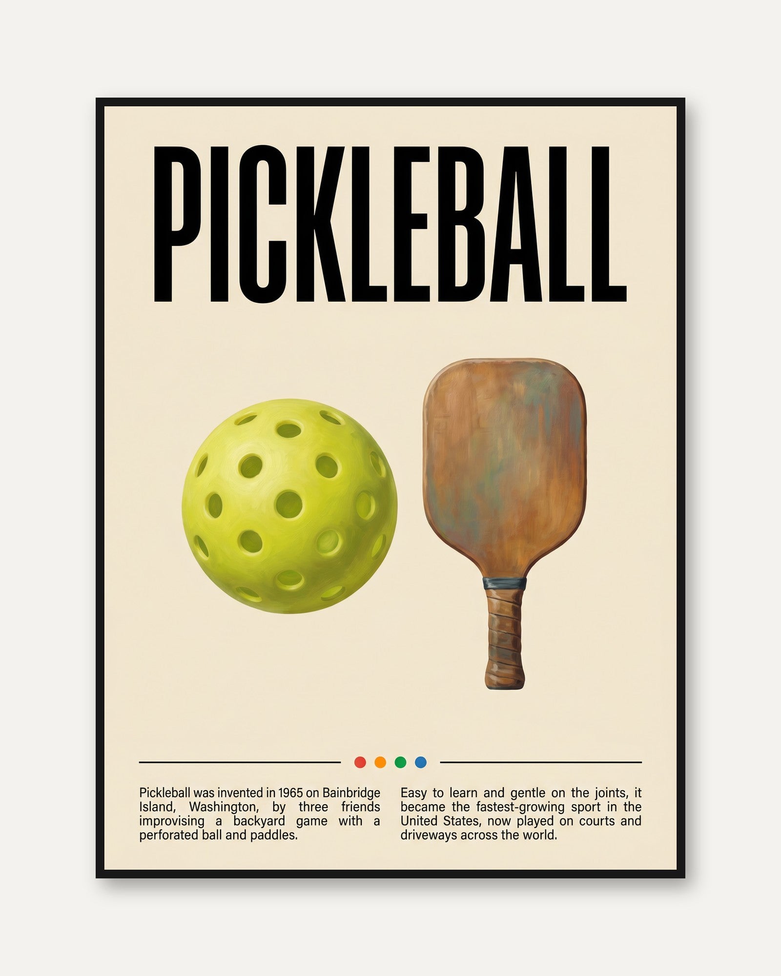 Masculine Wall Art Pickleball Poster — Vintage Sports Print - framed