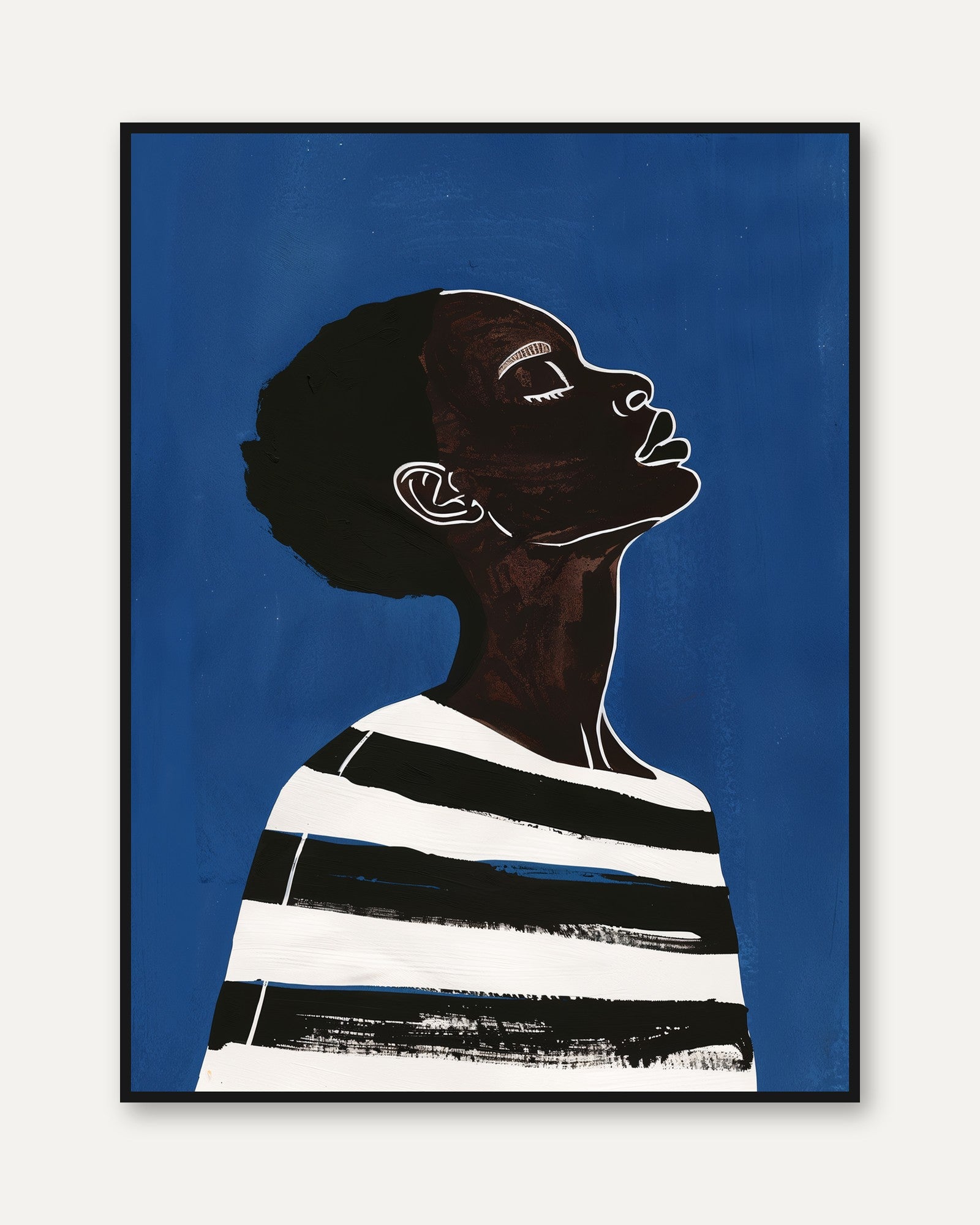 Black Woman Portrait Print – Blue Abstract - framed