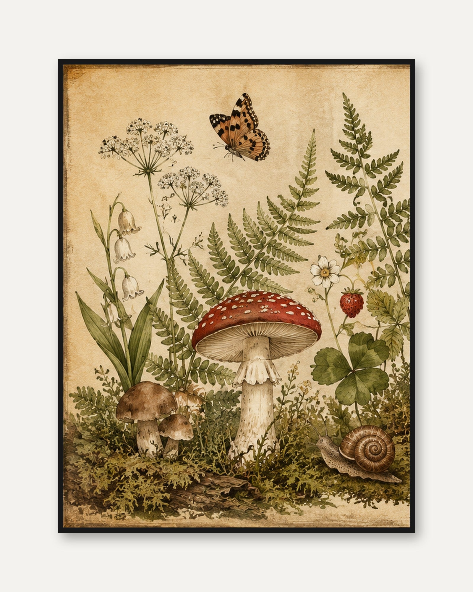Ranunculus Floral Vase Print: Folk Art Botanical Wall Art - framed