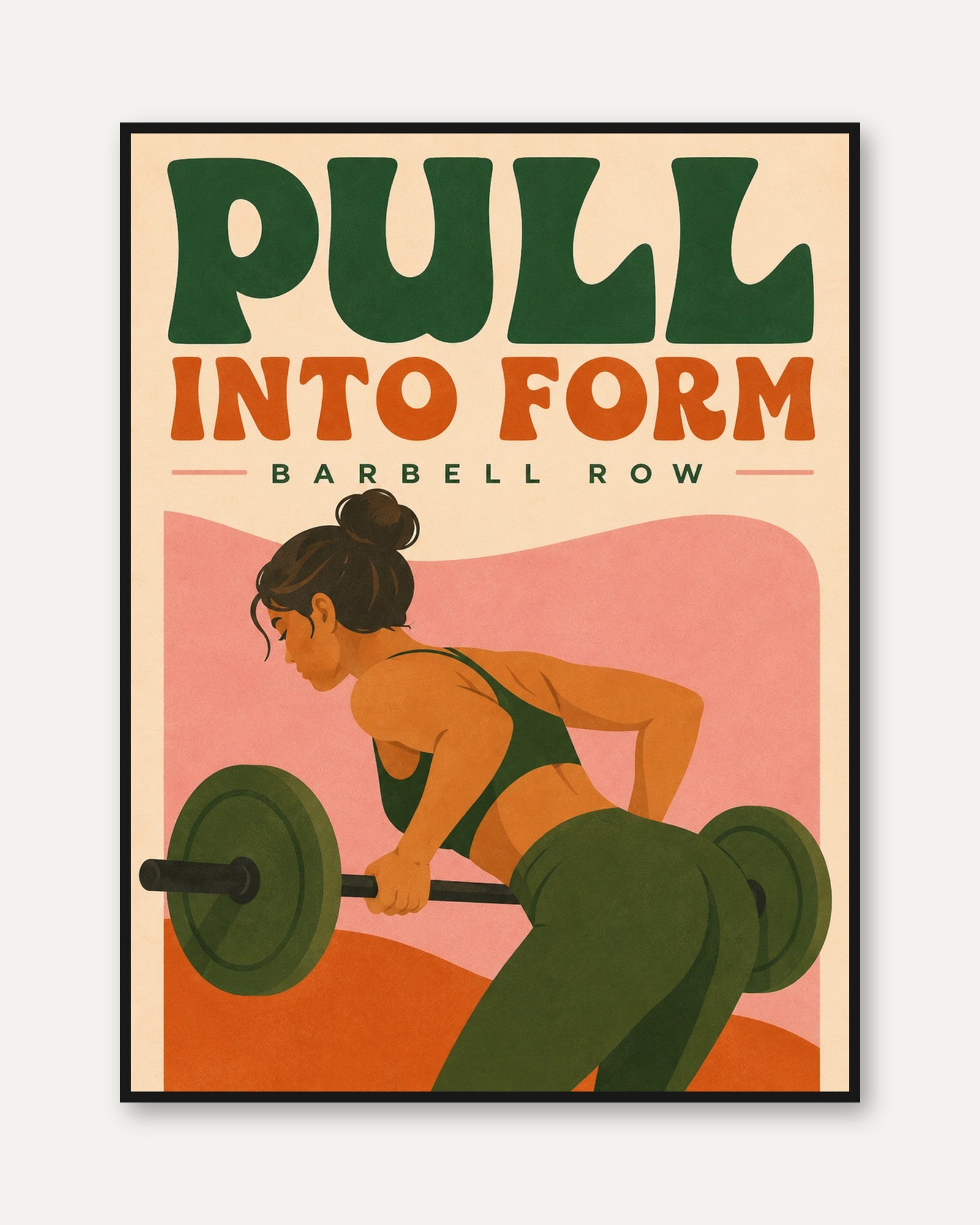 Barbell Row Poster: Retro Fitness Design - framed
