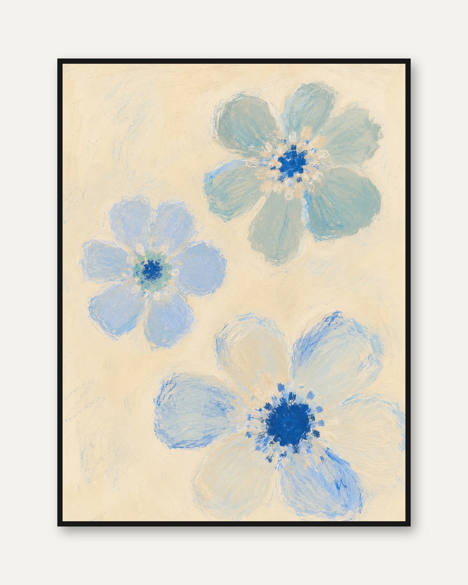 Blue Flower Wall Art – Soft Floral Print - framed